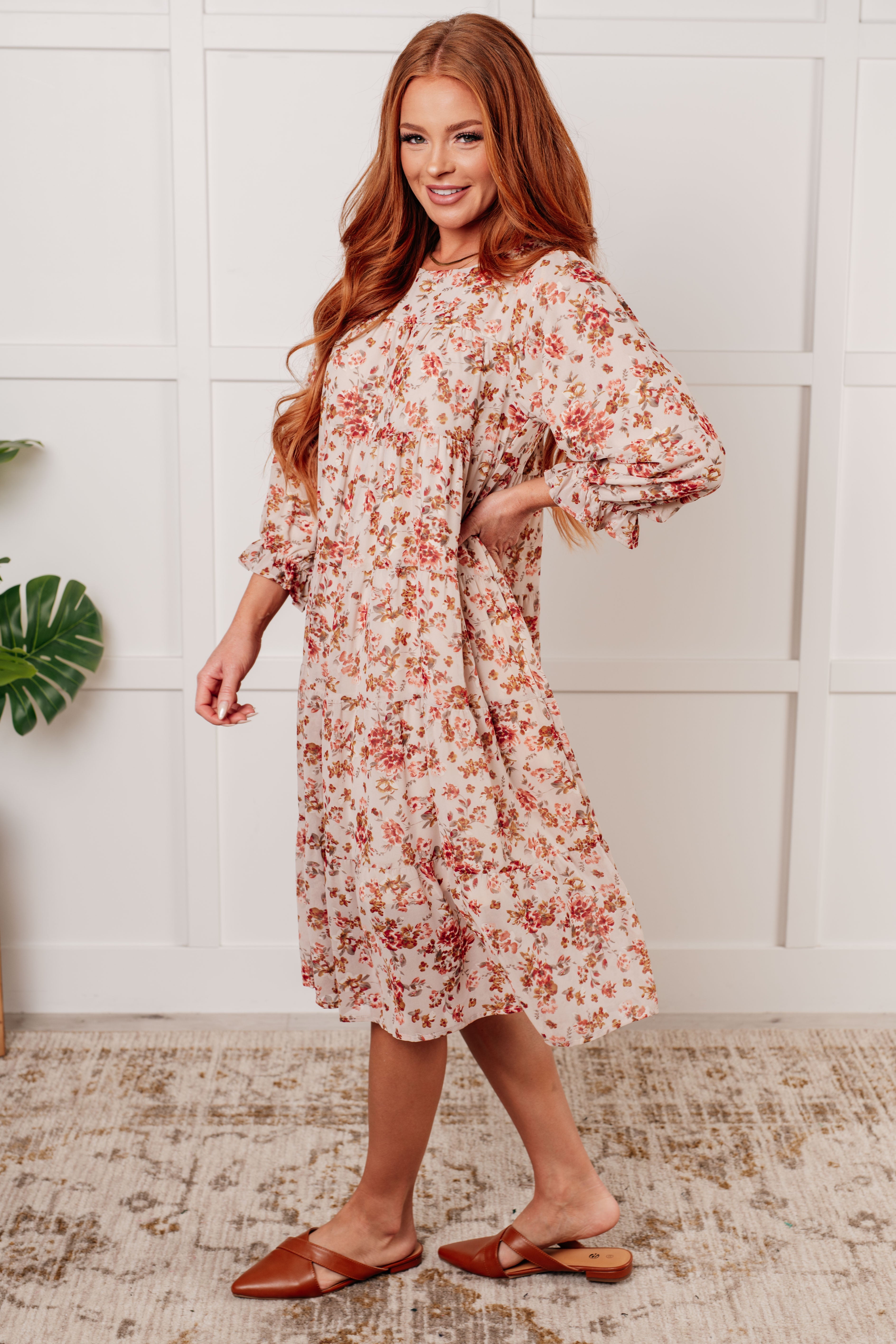 Polagram Next to You Balloon Sleeve Floral Dress Dresses