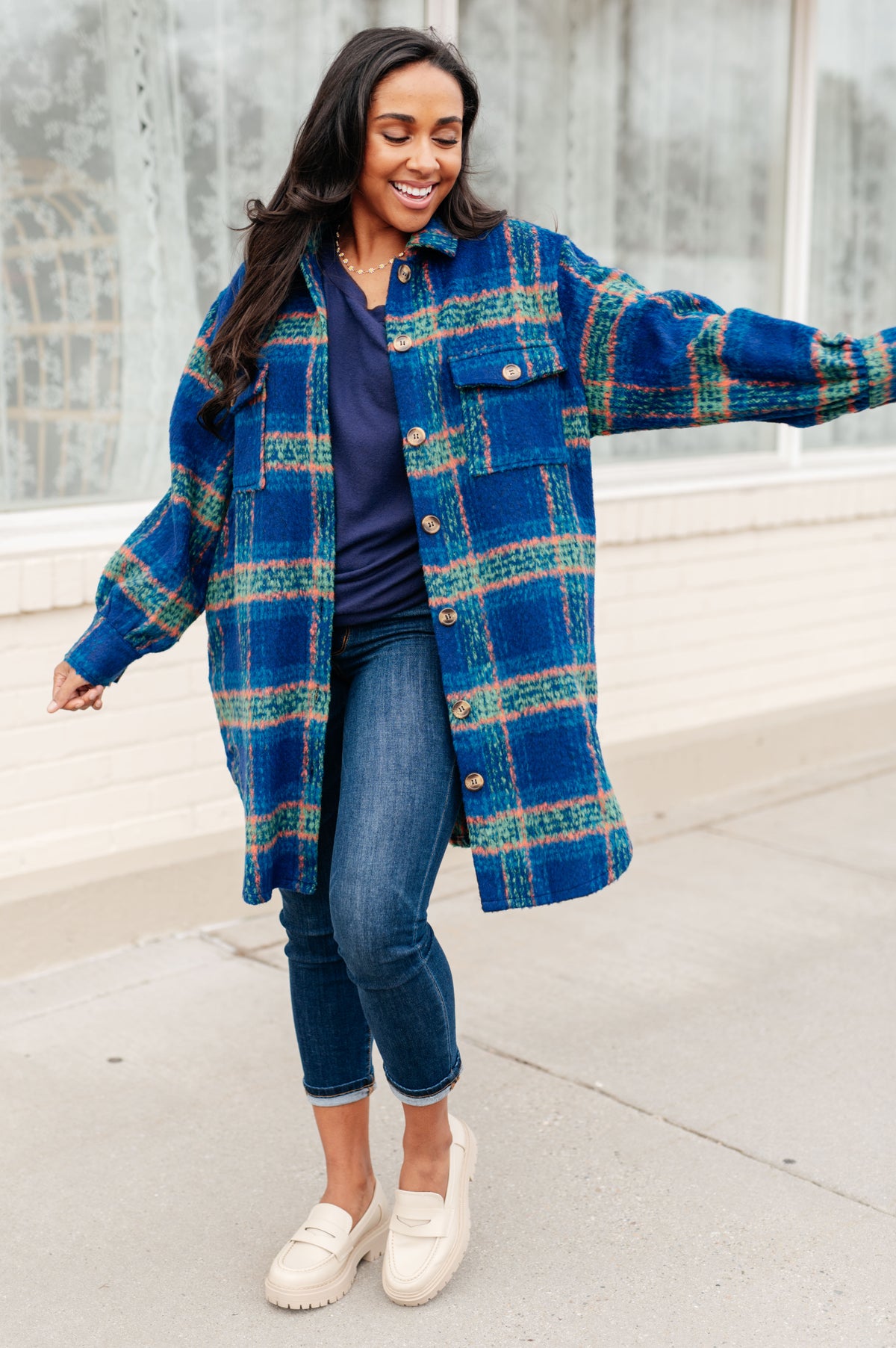 GeeGee No Tears Blue & Green Plaid Coat Layers