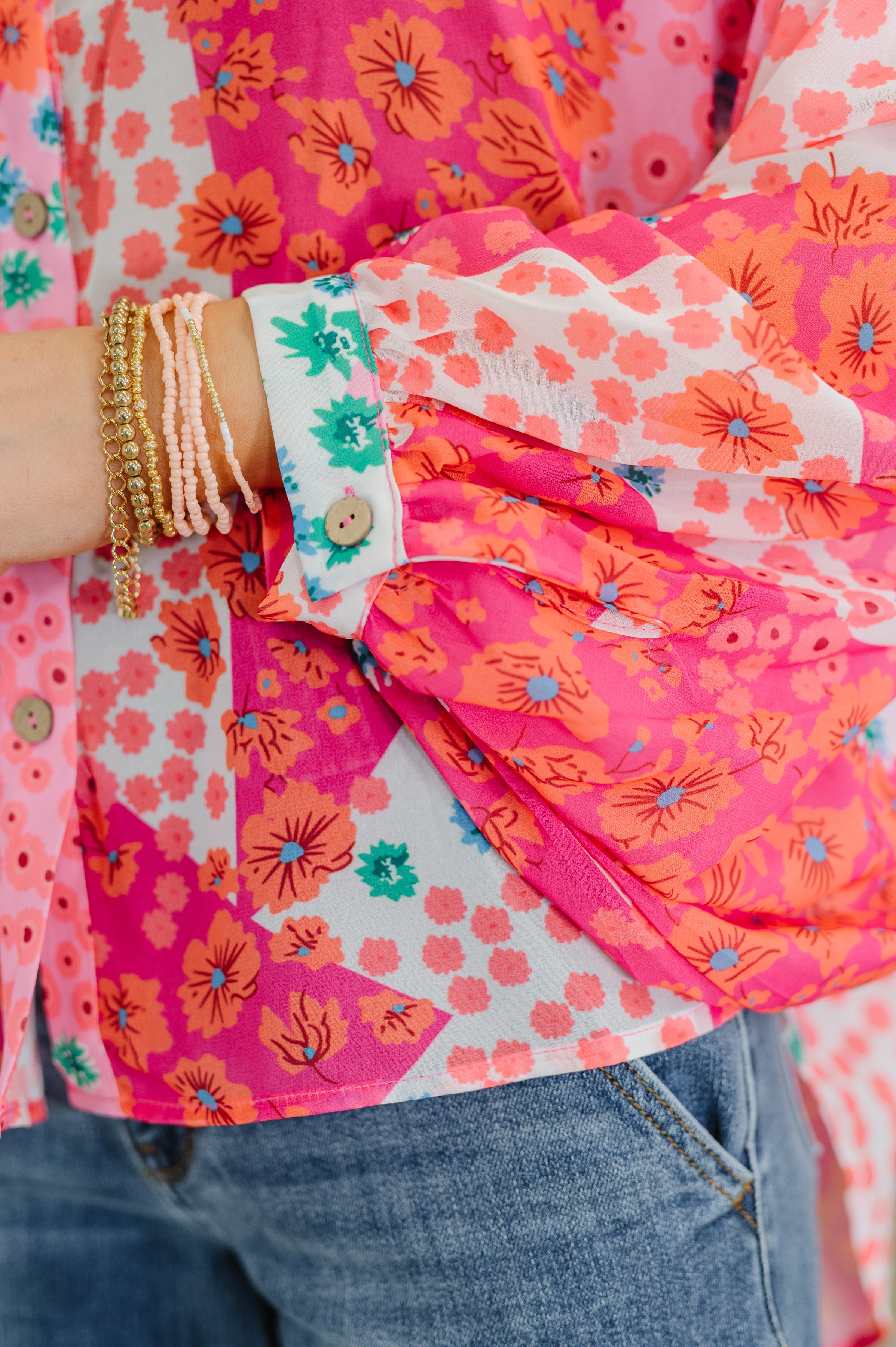 One Eleven North No Hesitation Mixed Print Blouse Womens