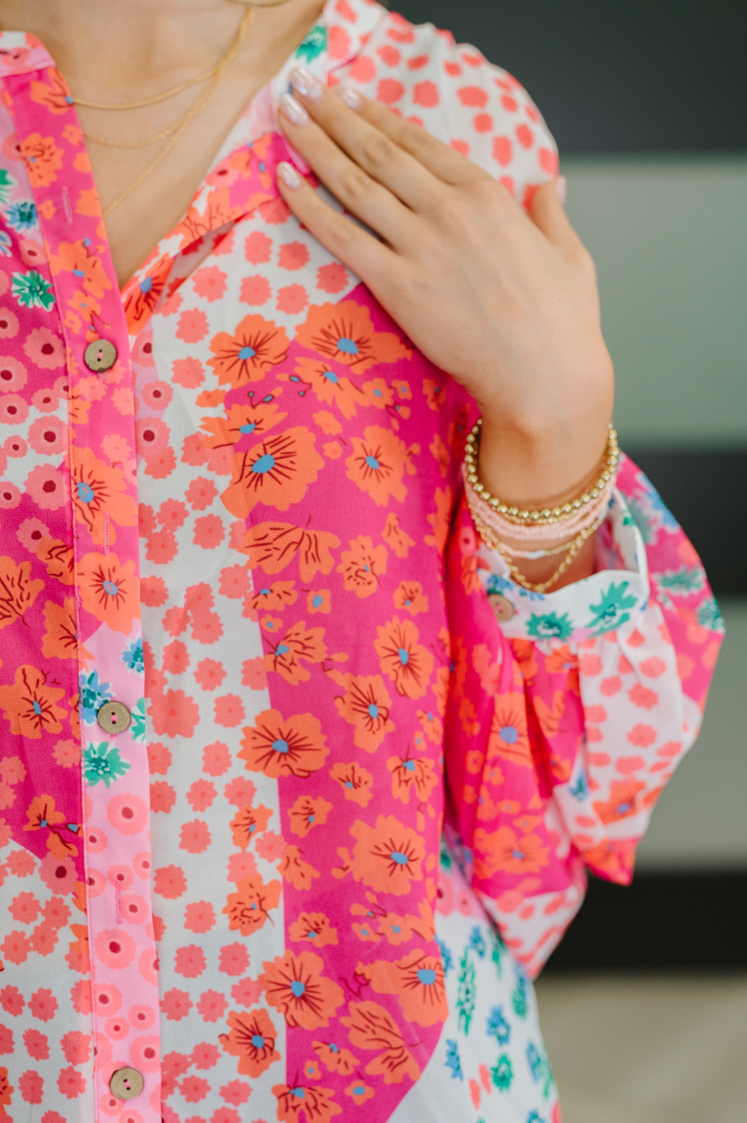 One Eleven North No Hesitation Mixed Print Blouse Womens