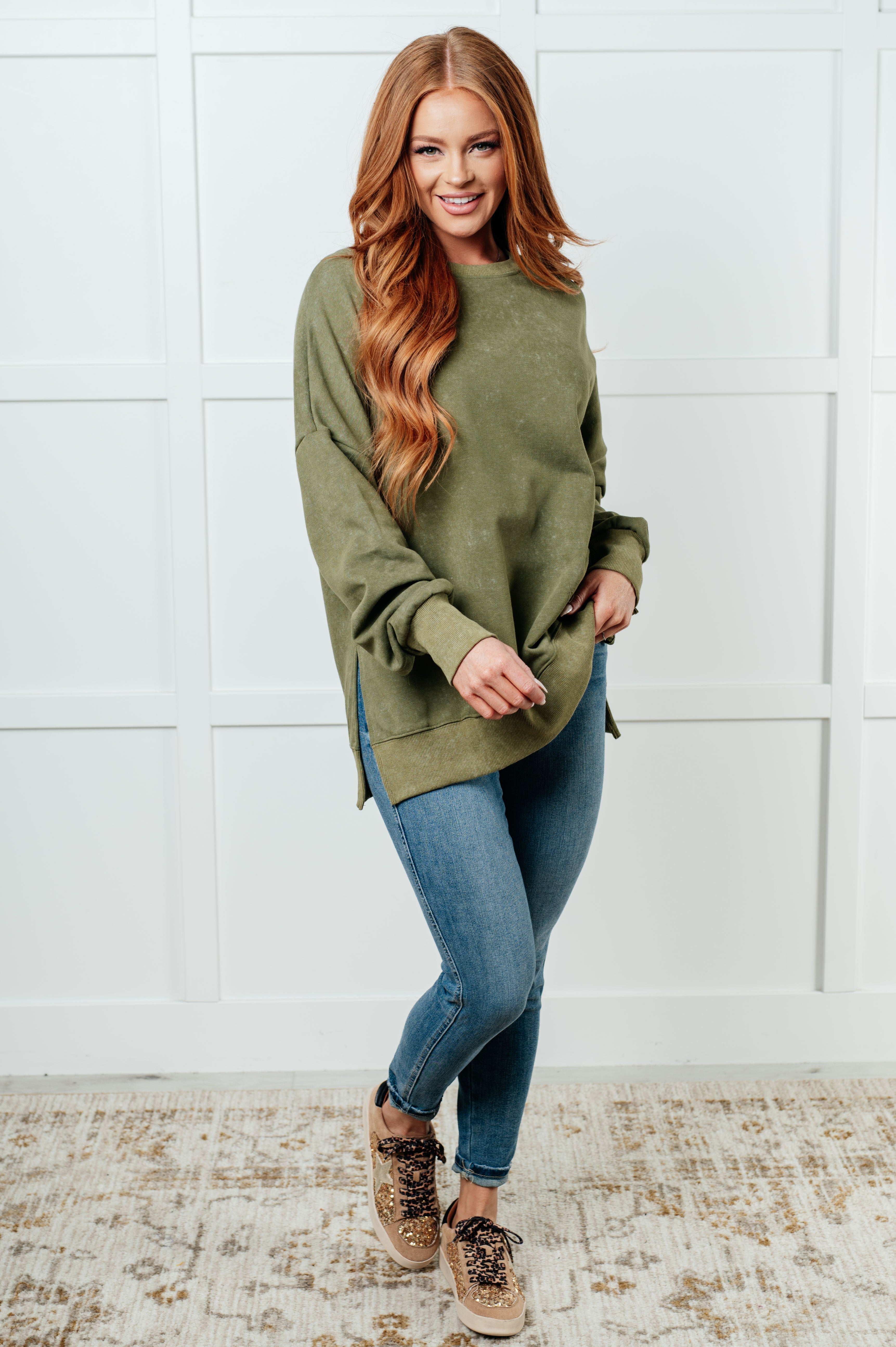 One Eleven North No Plain Jane Oversized Sweatshirt in Green Tops