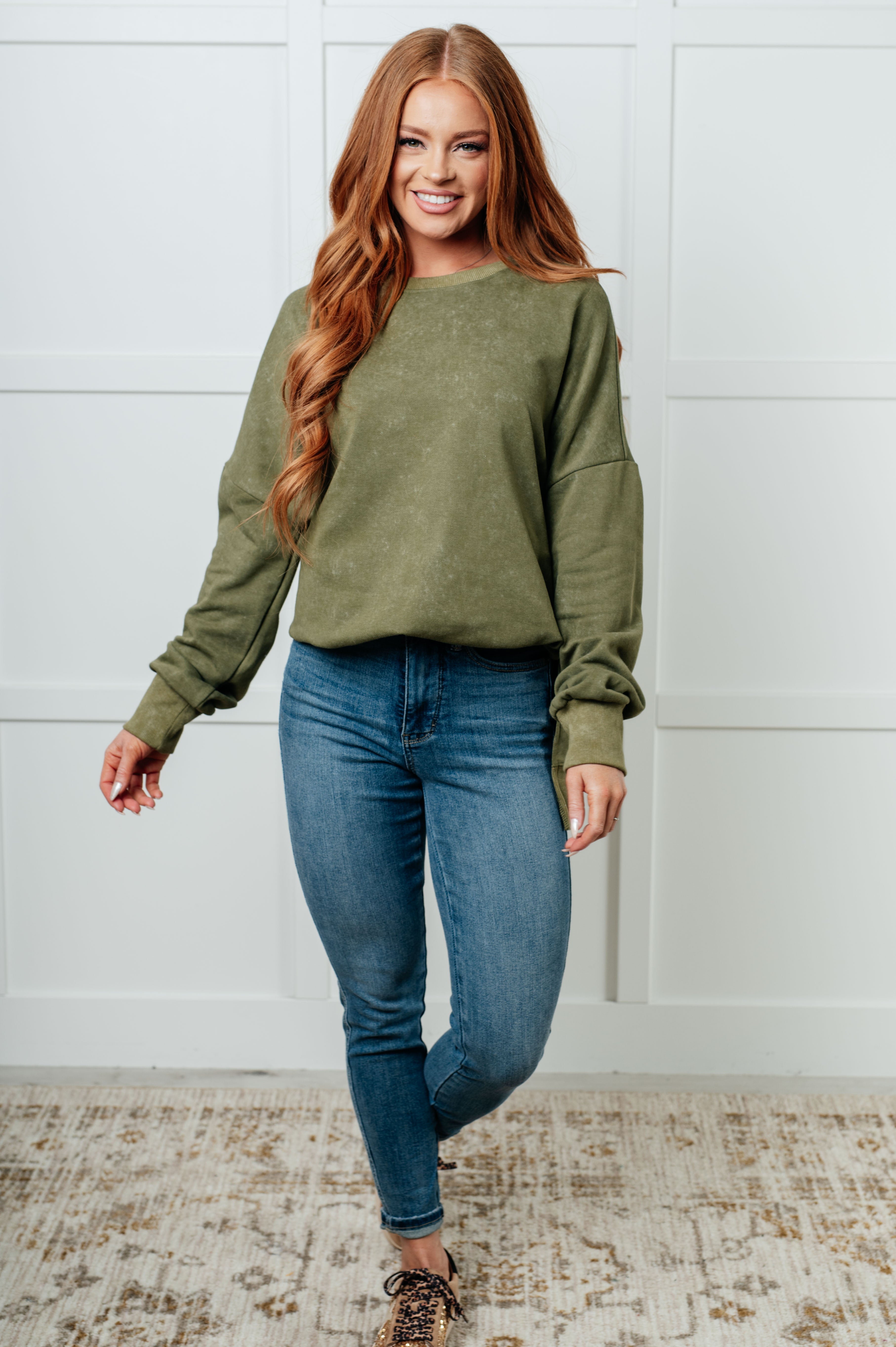 One Eleven North No Plain Jane Oversized Sweatshirt in Green Tops