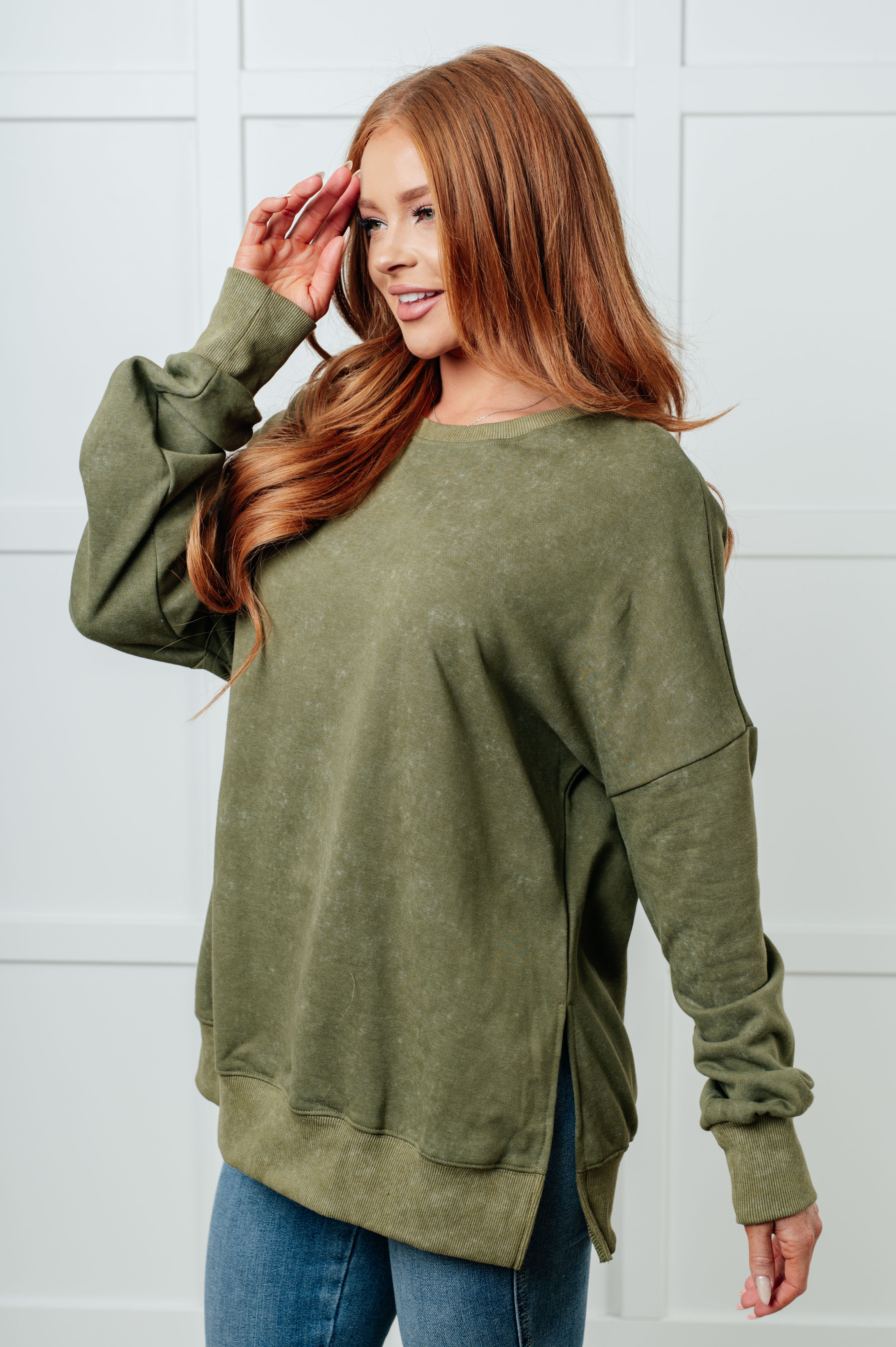 One Eleven North No Plain Jane Oversized Sweatshirt in Green Tops