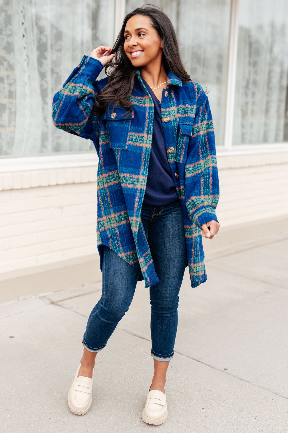 GeeGee No Tears Blue & Green Plaid Coat Layers