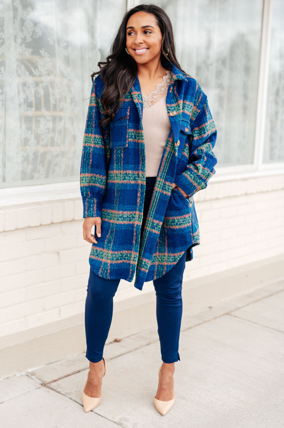 GeeGee No Tears Blue & Green Plaid Coat Layers