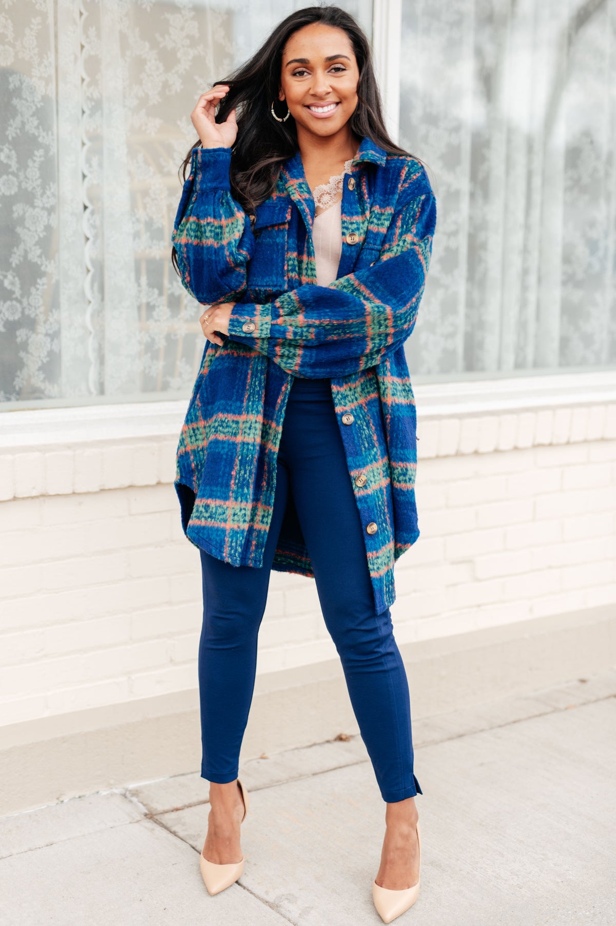 GeeGee No Tears Blue & Green Plaid Coat Layers