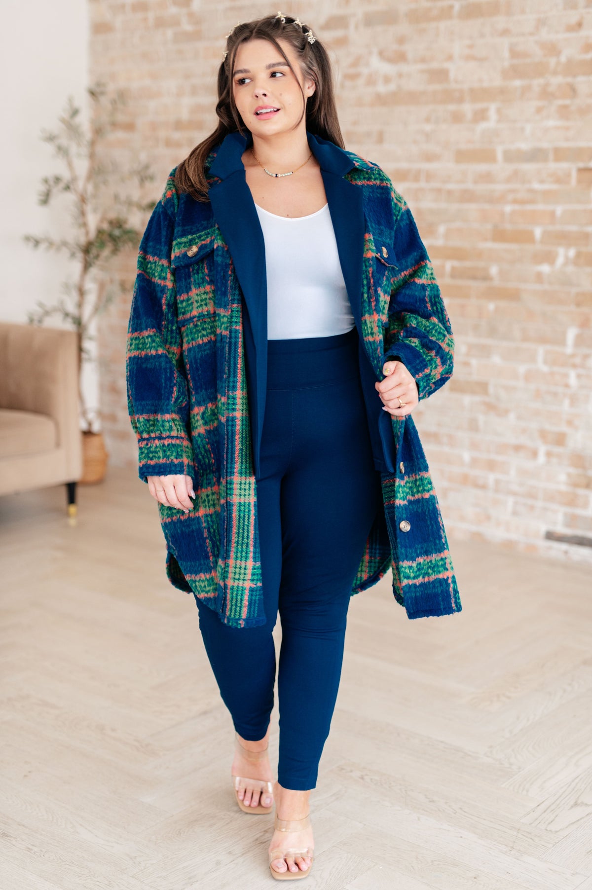 GeeGee No Tears Blue & Green Plaid Coat Layers