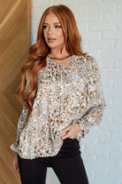 Jodifl Office Safari Keyhole Tie Detail Animal Print Blouse Blouses