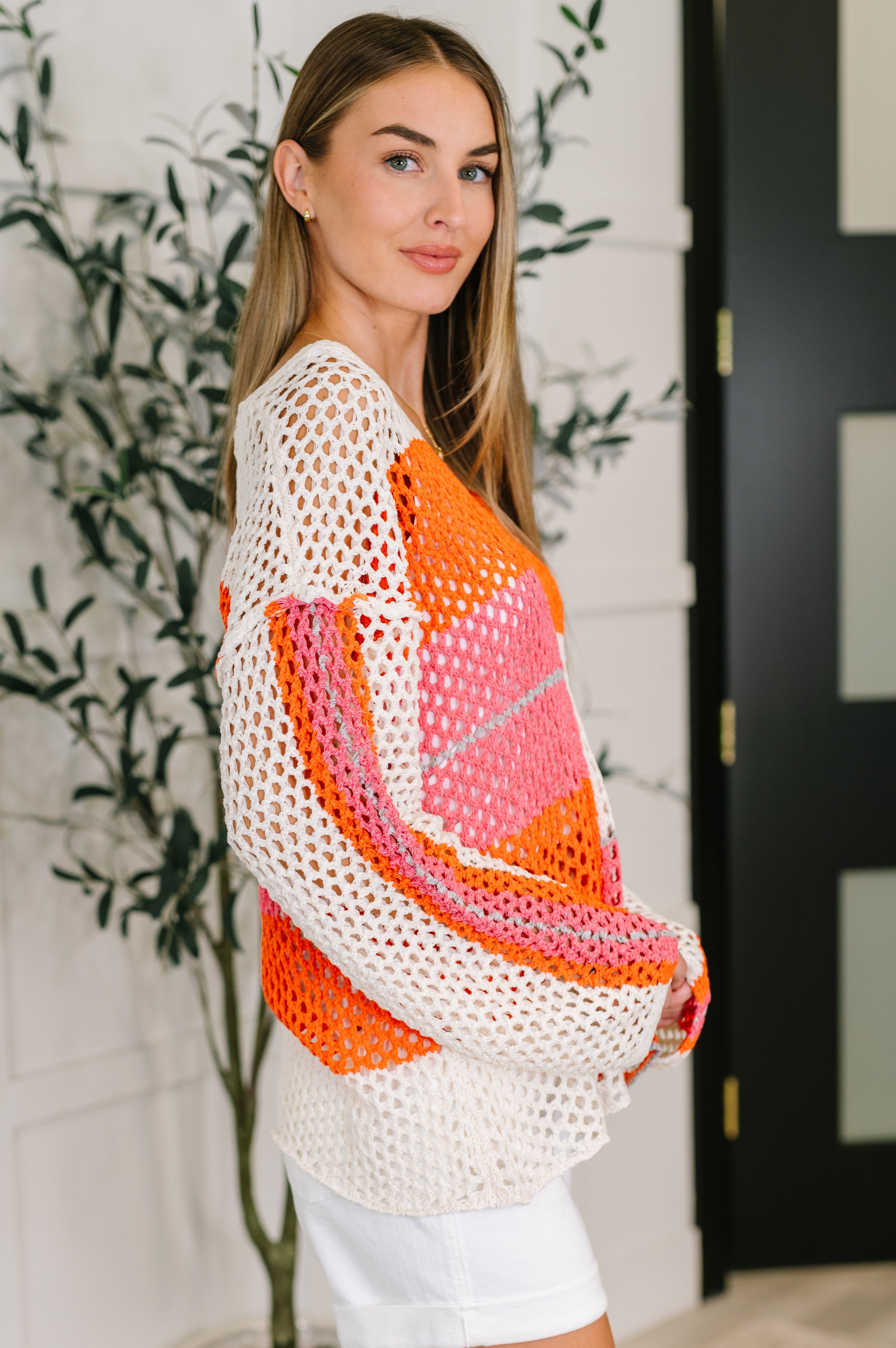 Very J Off the Grid Net Color Block Layering Top Womens