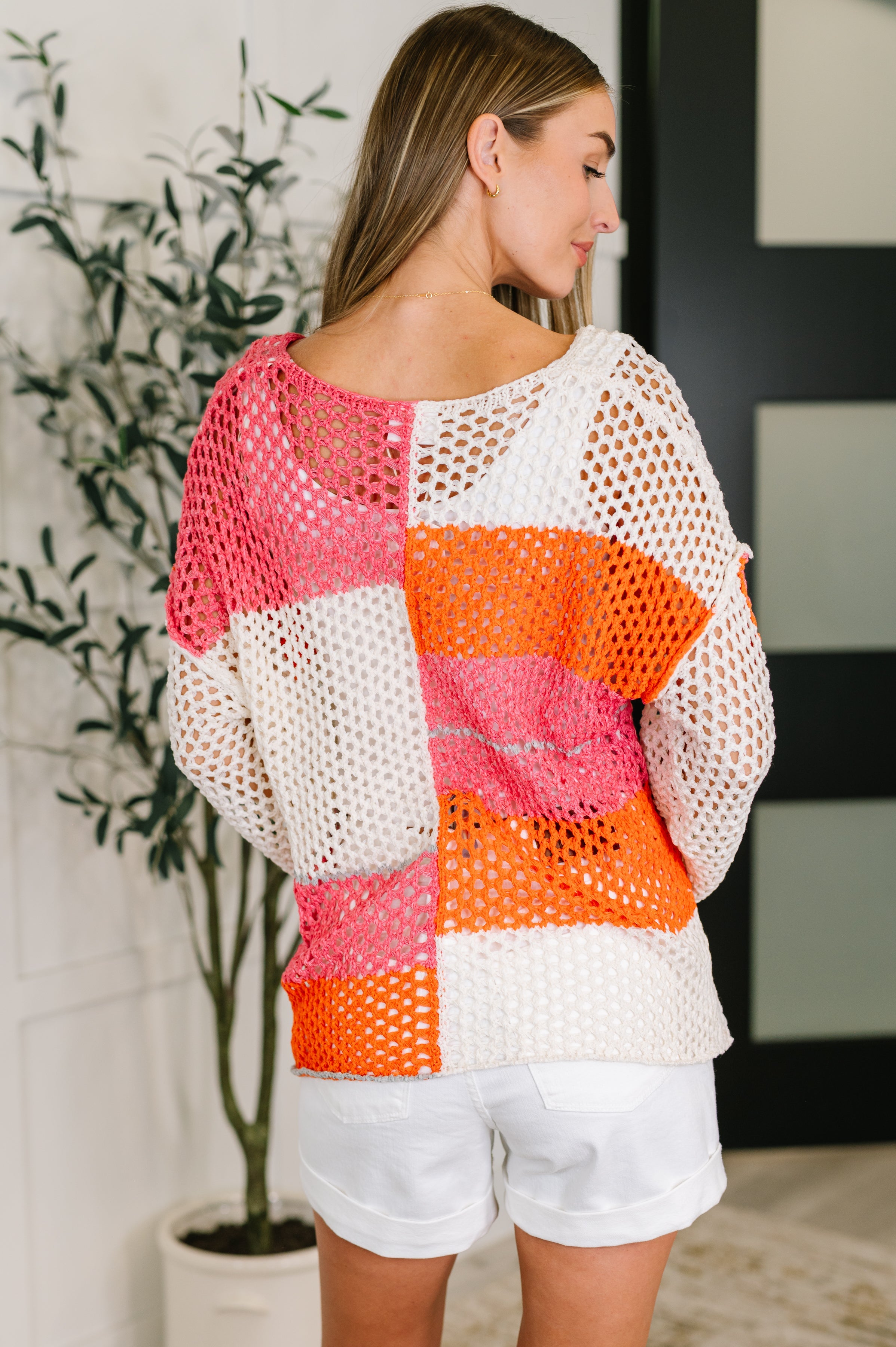 One Eleven North Off the Grid Net Color Block Layering Top Womens
