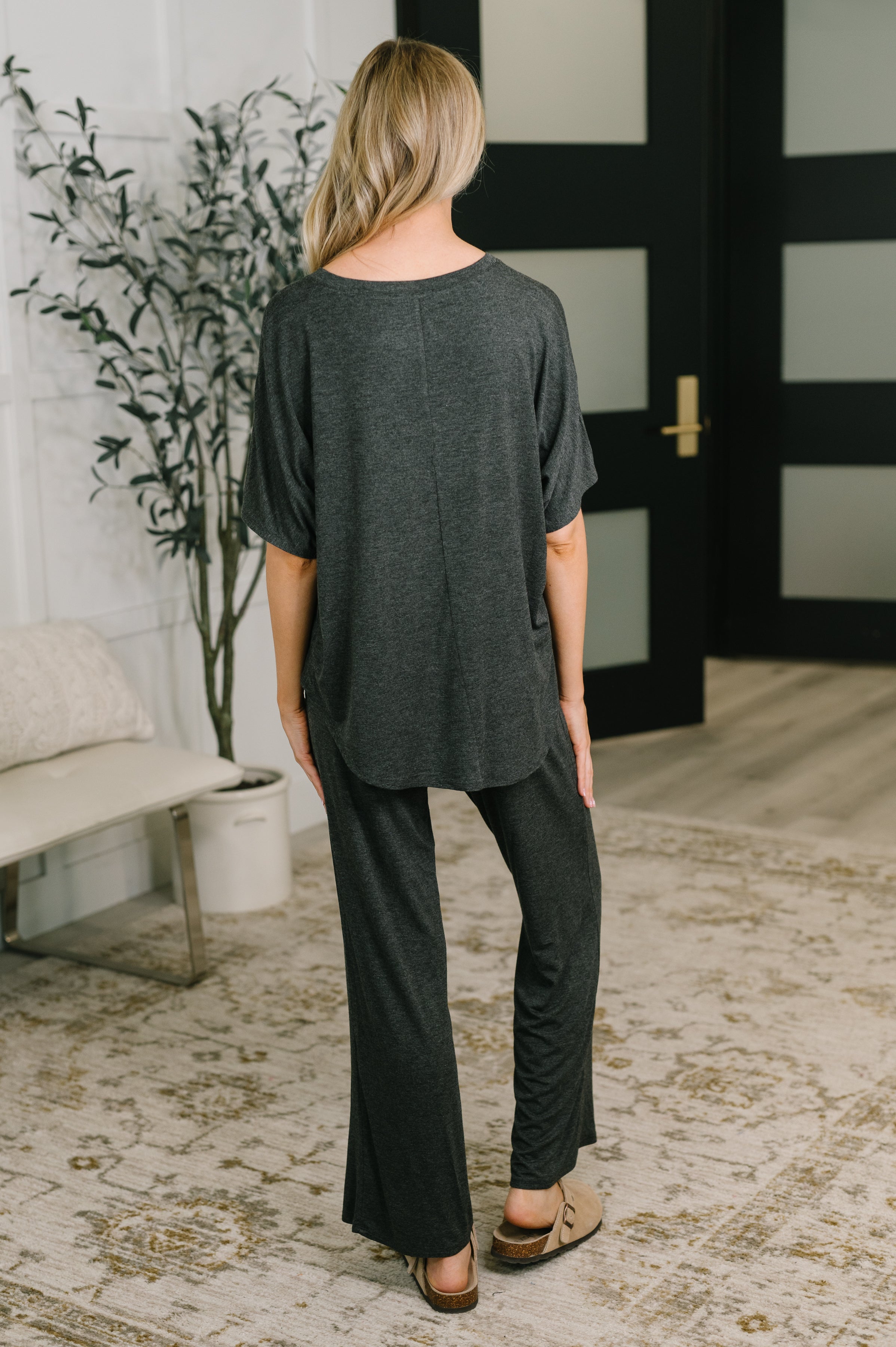 Ol' Reliable Top and Bottom Lounge Set in Charcoal Womens
