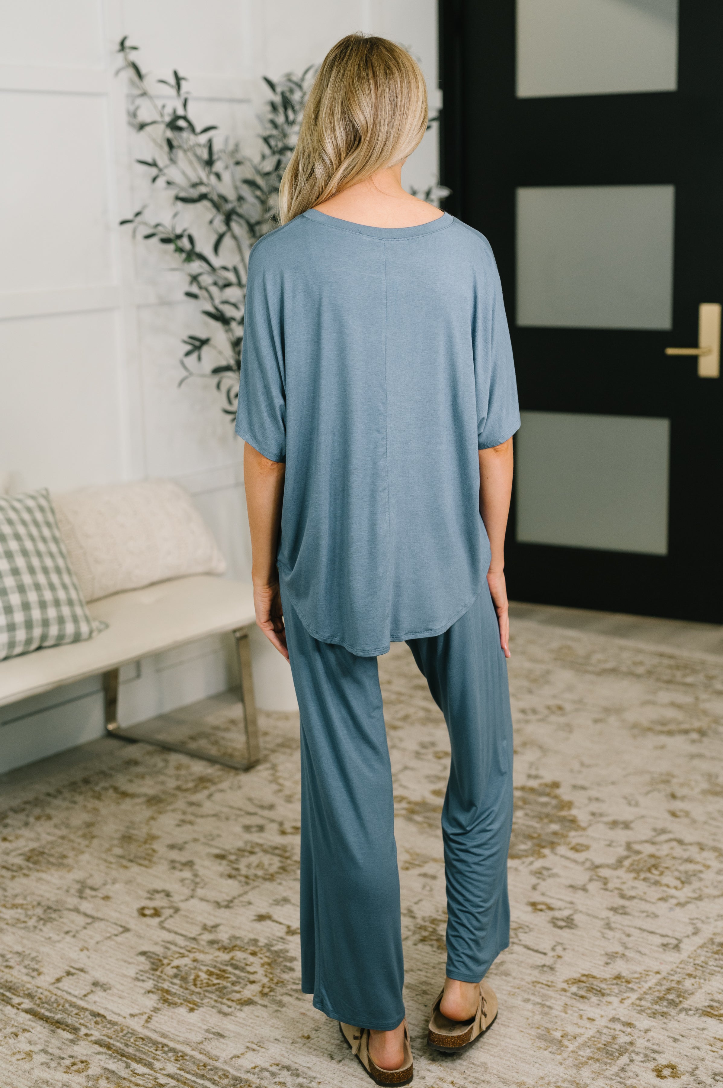 Ol' Reliable Top and Bottom Lounge Set in Dusty Blue Womens