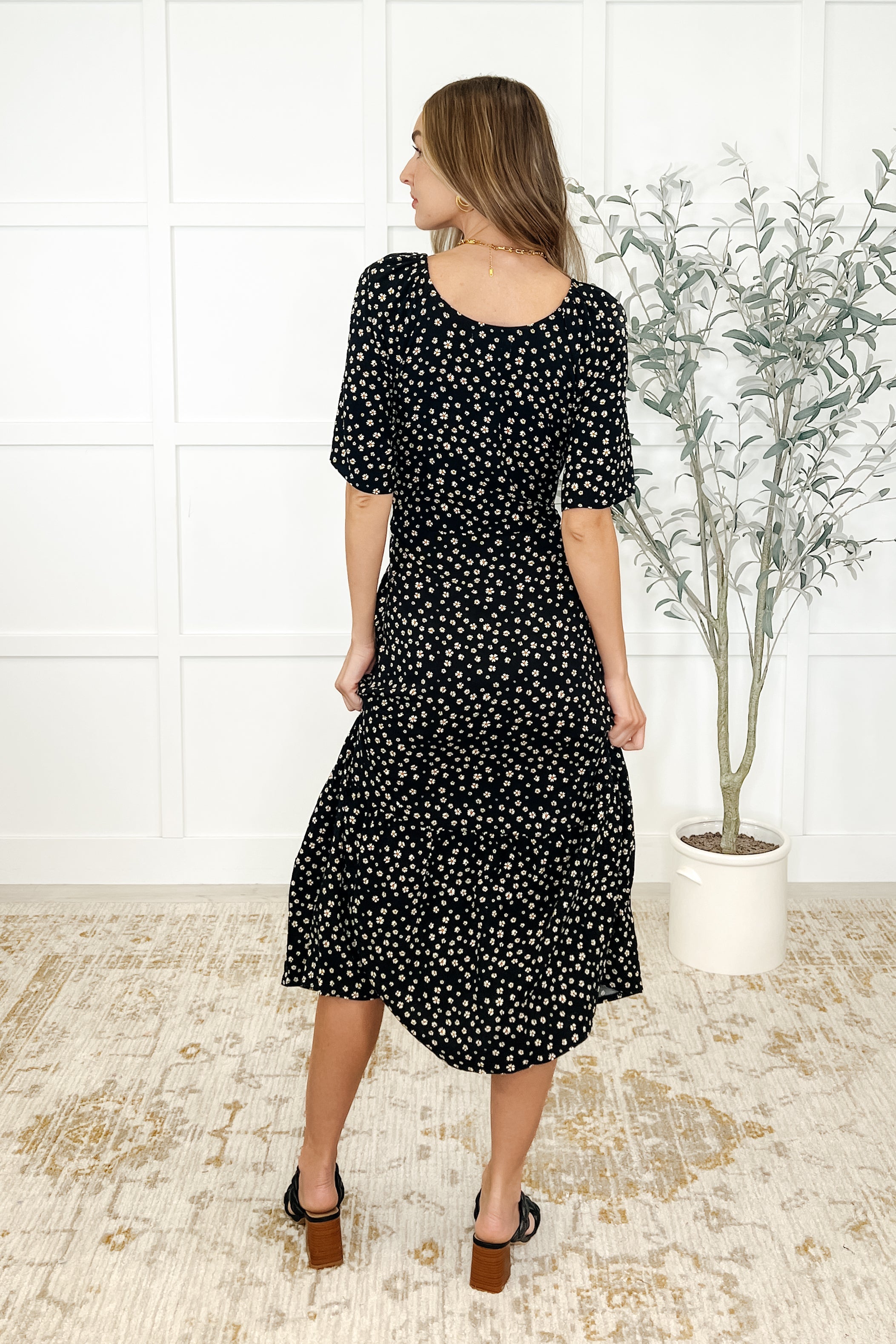 Honey Mark Olive Dress Daisy Blossoms Womens