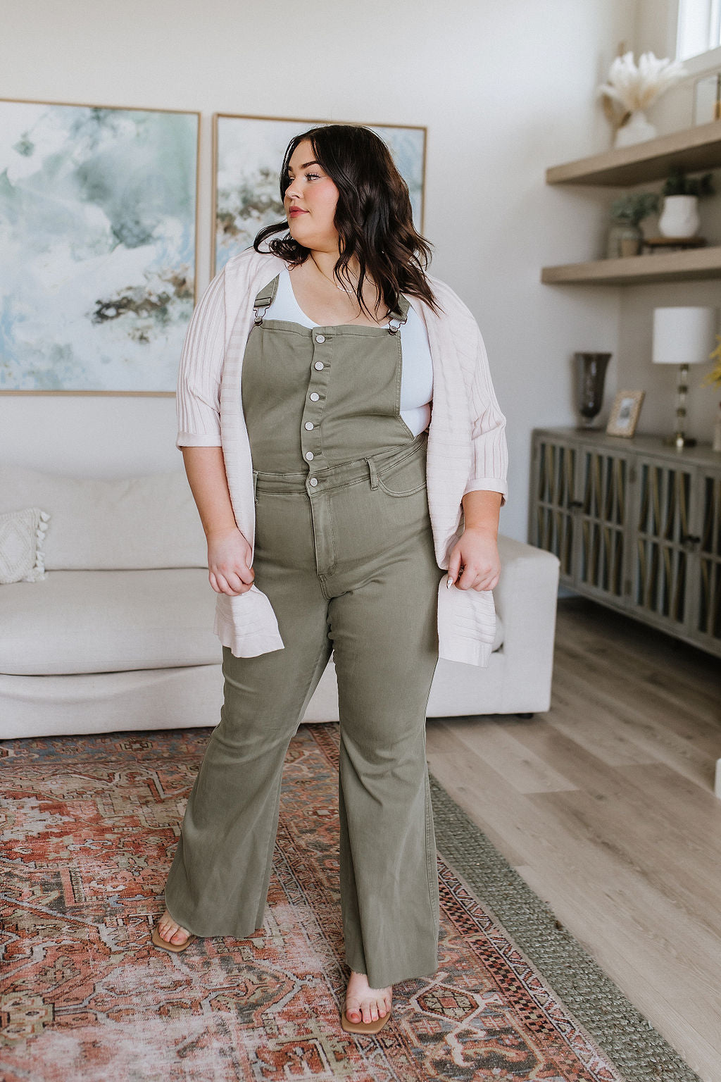 Judy Blue Olivia Control Top Release Hem Overalls in Olive Denim