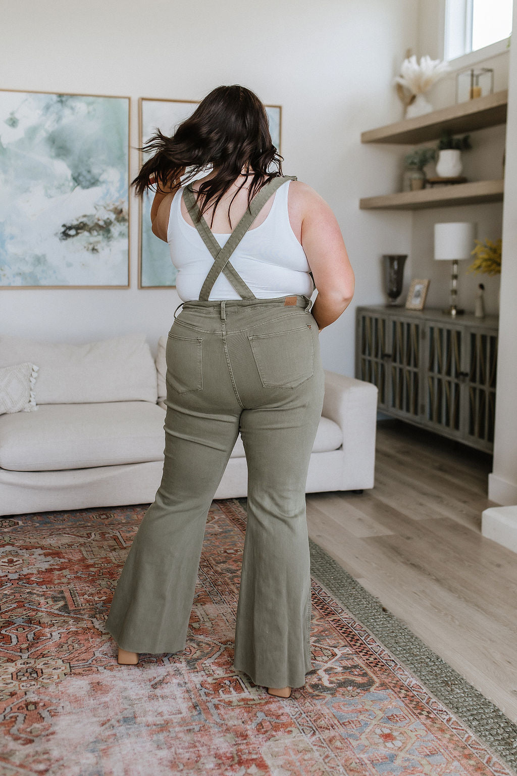 Judy Blue Olivia Control Top Release Hem Overalls in Olive Denim