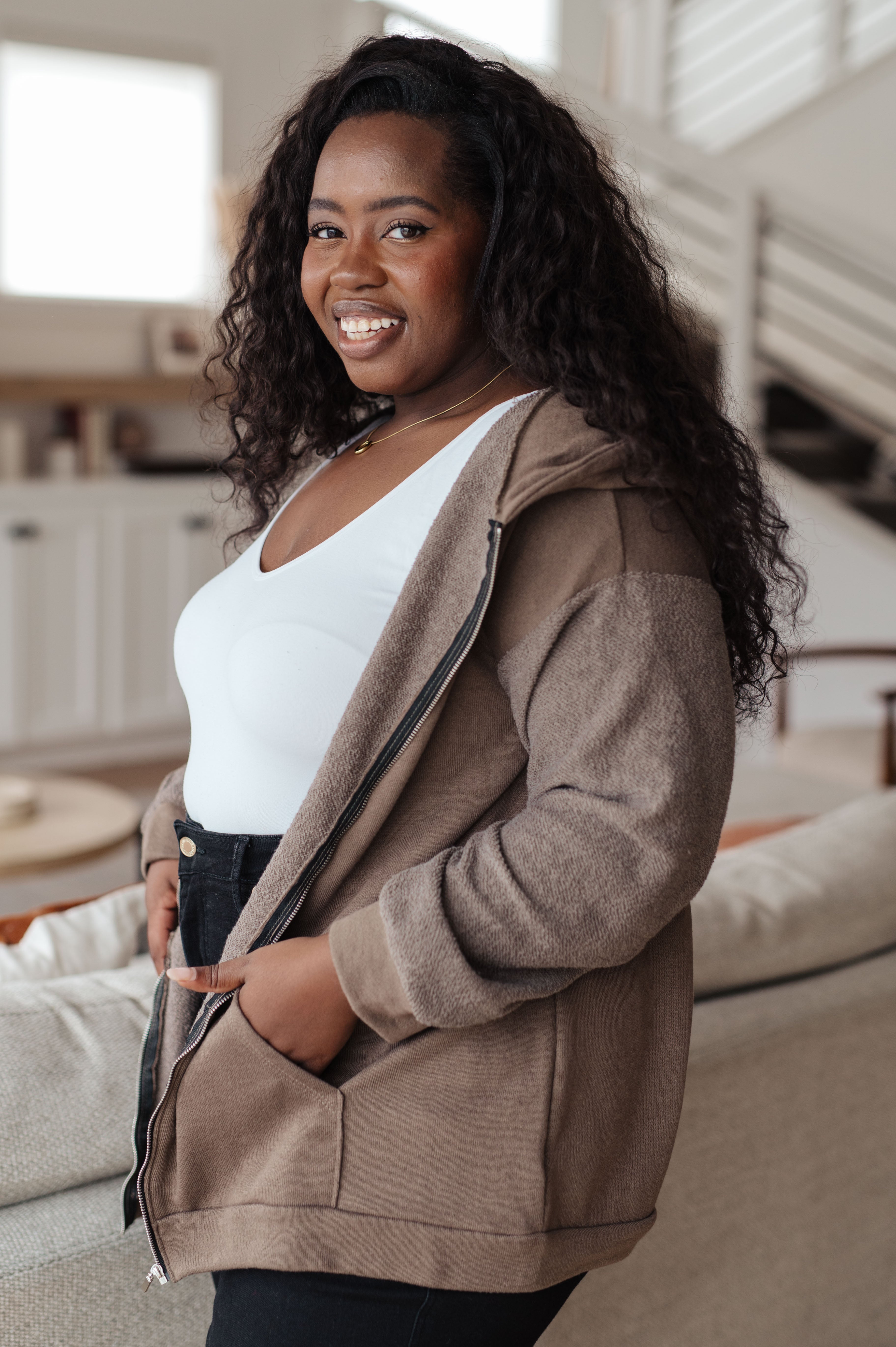 Heimish On And On Zip Up Mocha Hoodie Tops