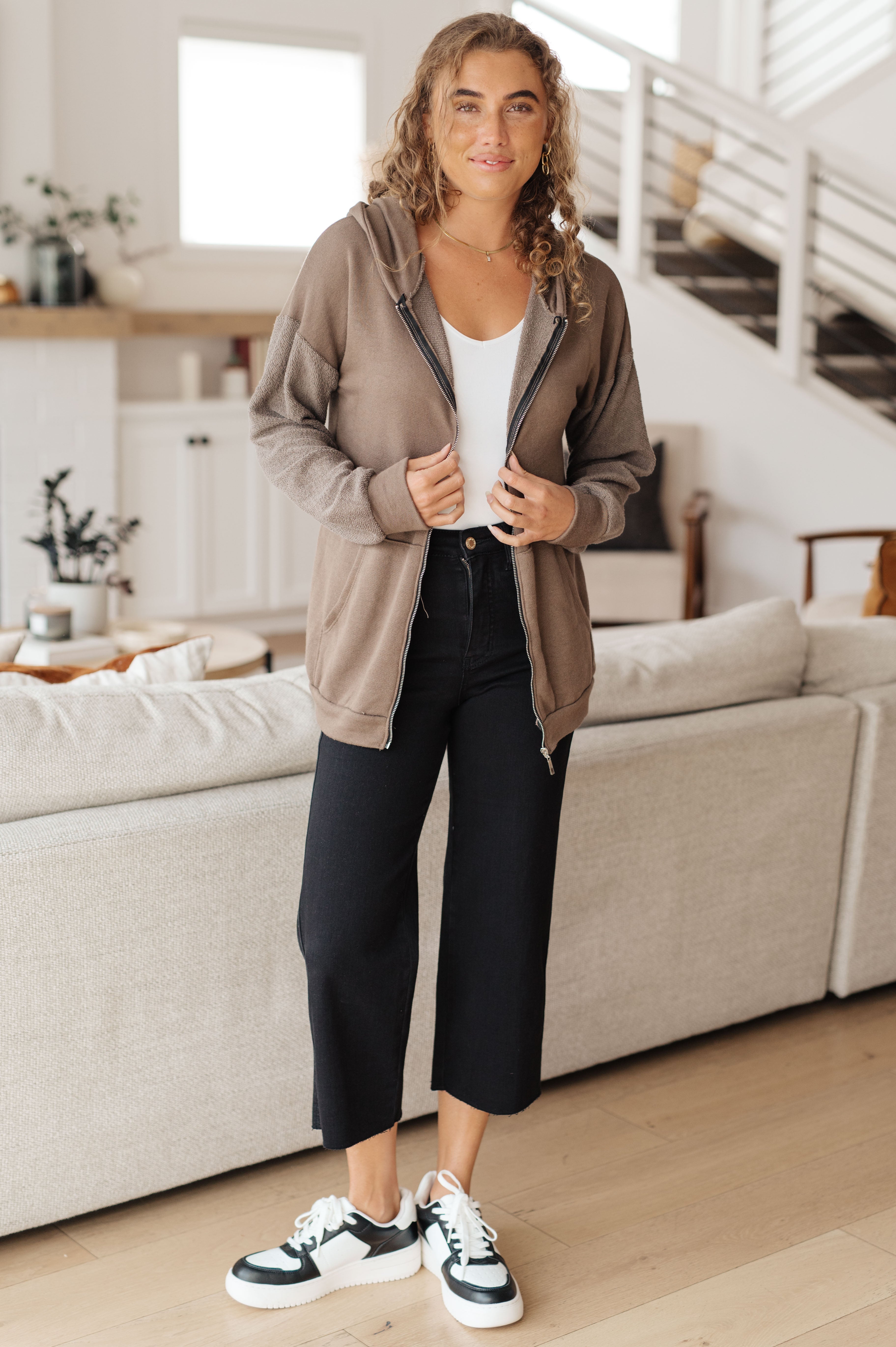 Heimish On And On Zip Up Mocha Hoodie Tops