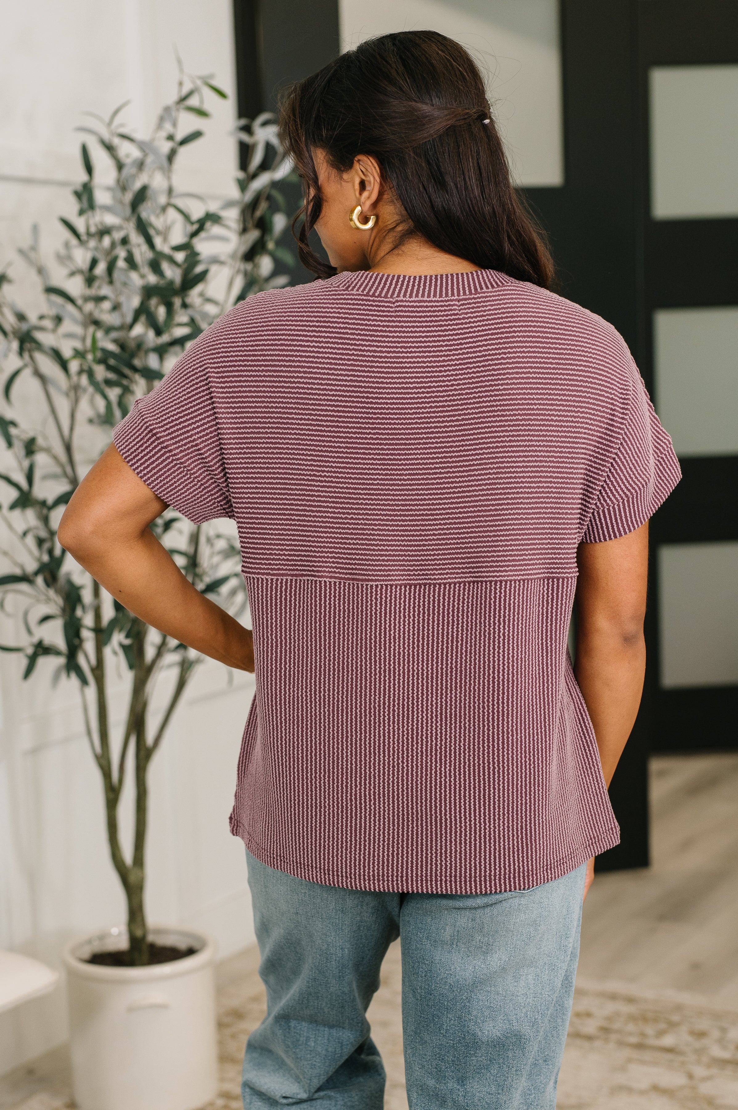One Eleven North On Repeat Cable Ribbed Knit Tee Womens