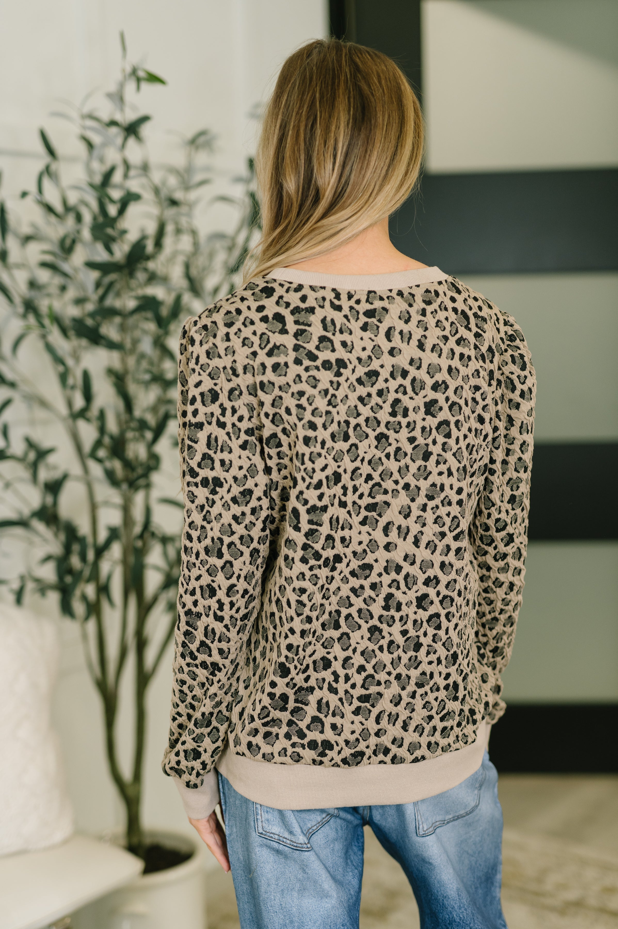 One Eleven North On The Prowl Textured Leopard Print Top Womens