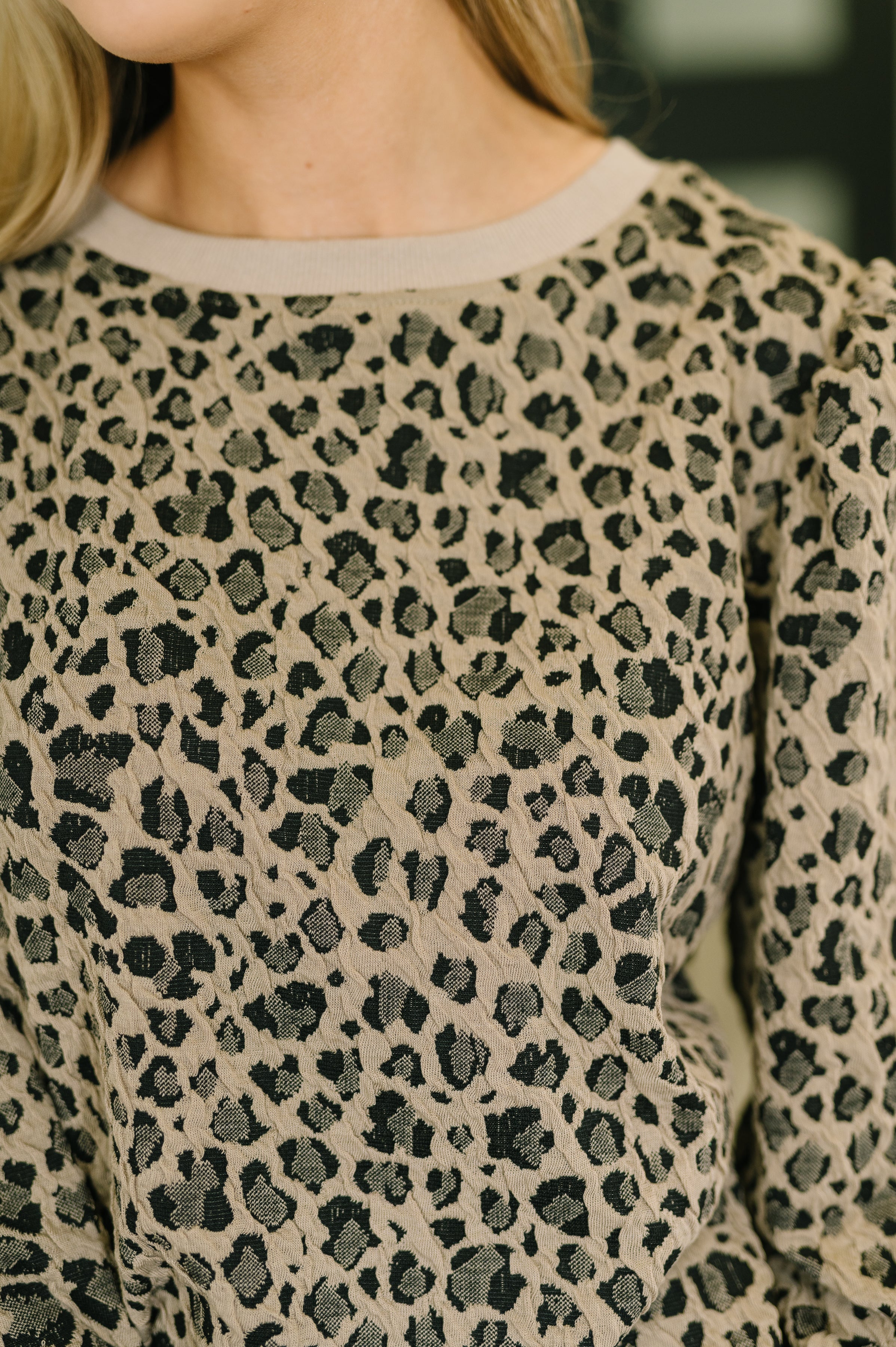 One Eleven North On The Prowl Textured Leopard Print Top Womens