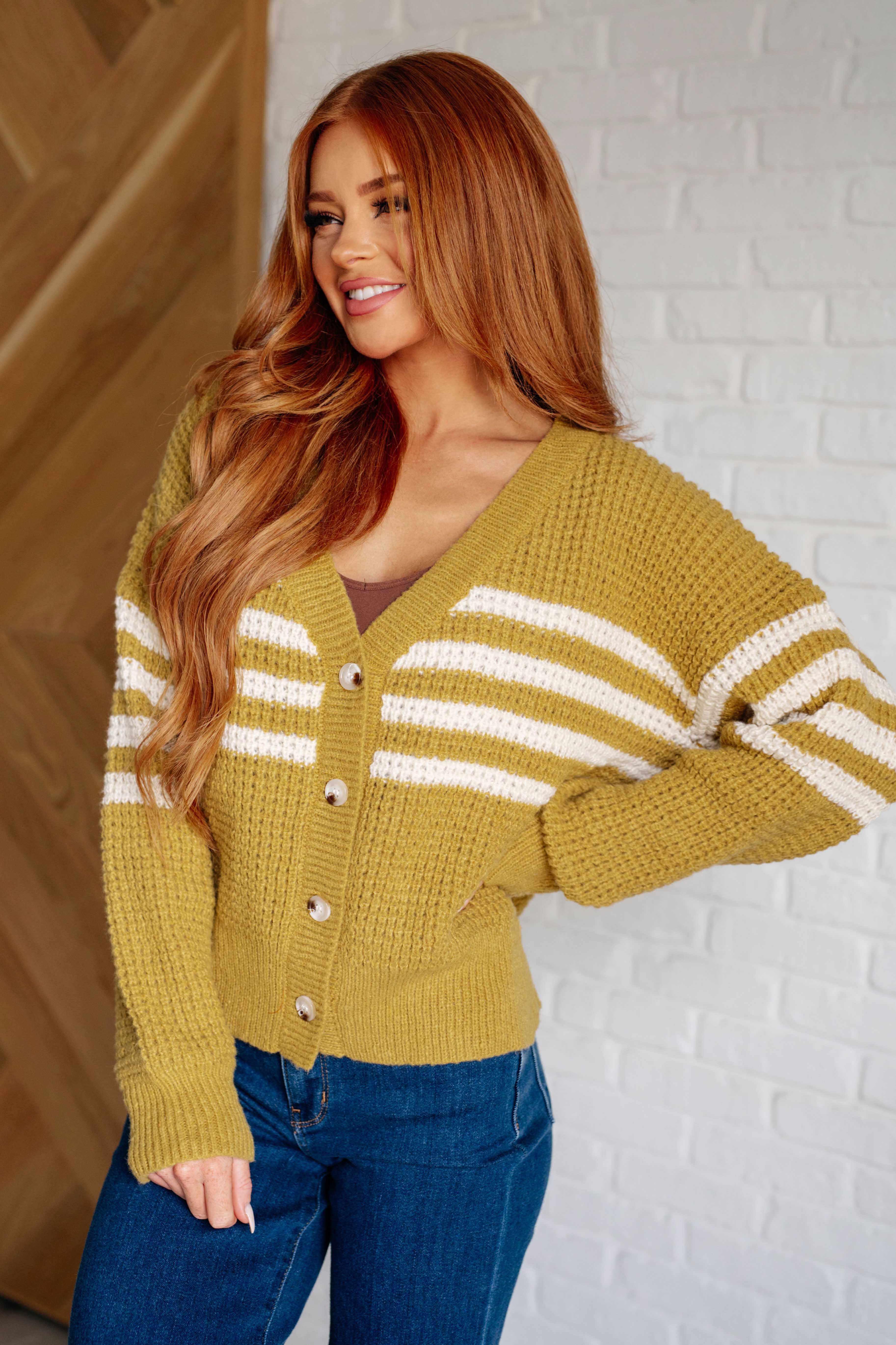 GeeGee On Top of the World Mustard Striped Cardigan Layers