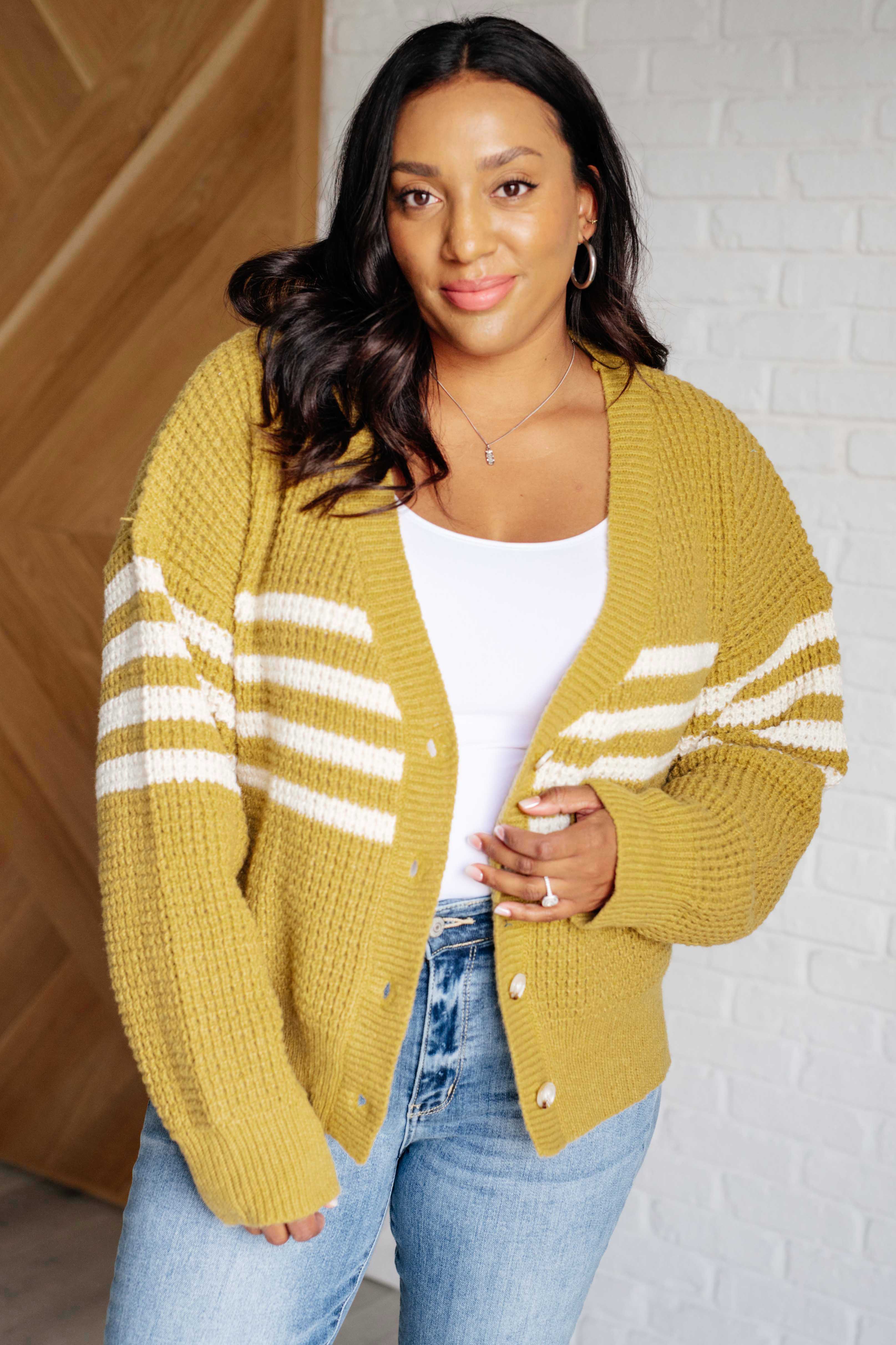 GeeGee On Top of the World Mustard Striped Cardigan Layers