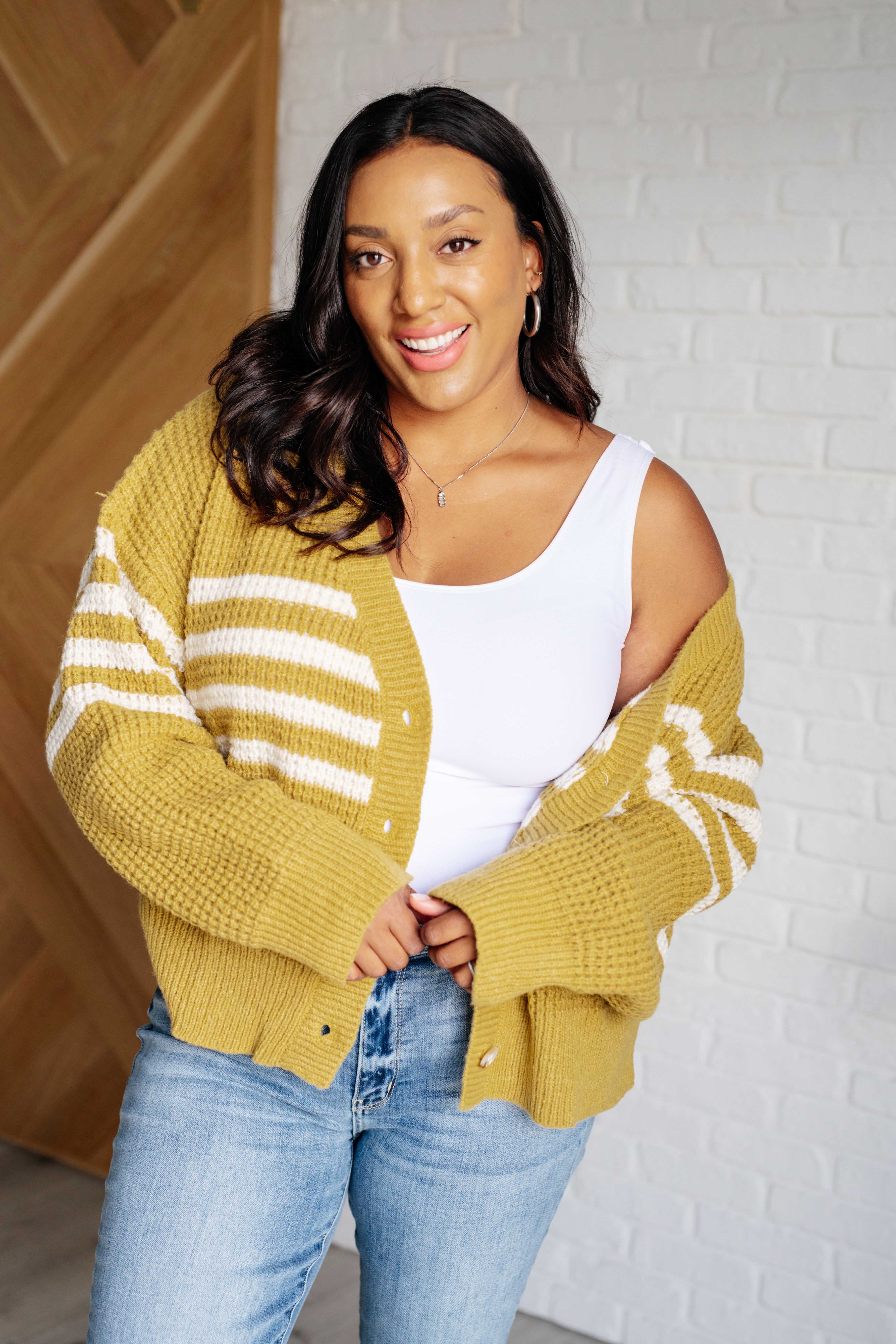 GeeGee On Top of the World Mustard Striped Cardigan Layers