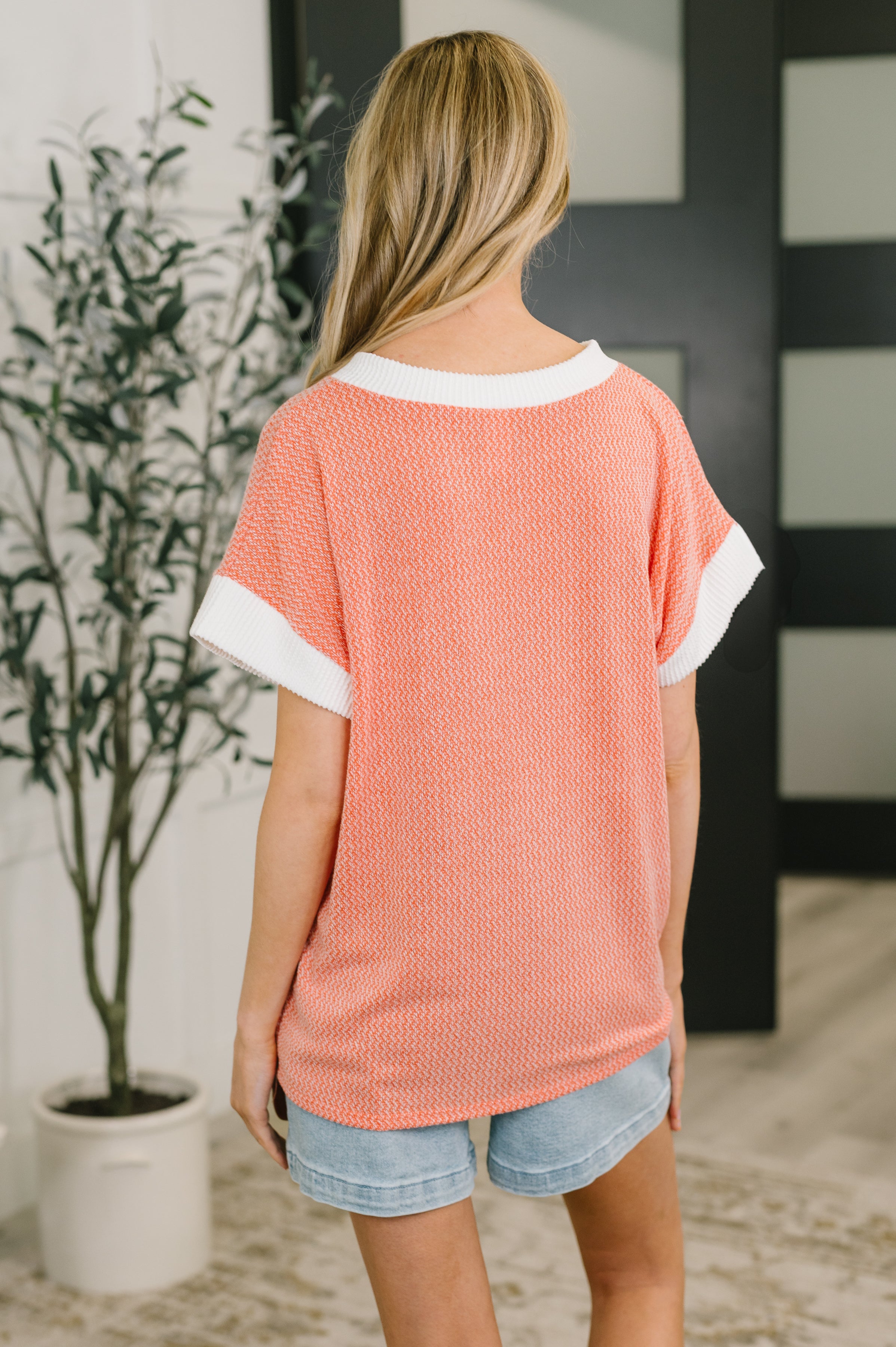 7th Ray One Piece at a Time V-Neck Short Sleeve Top in Coral Womens