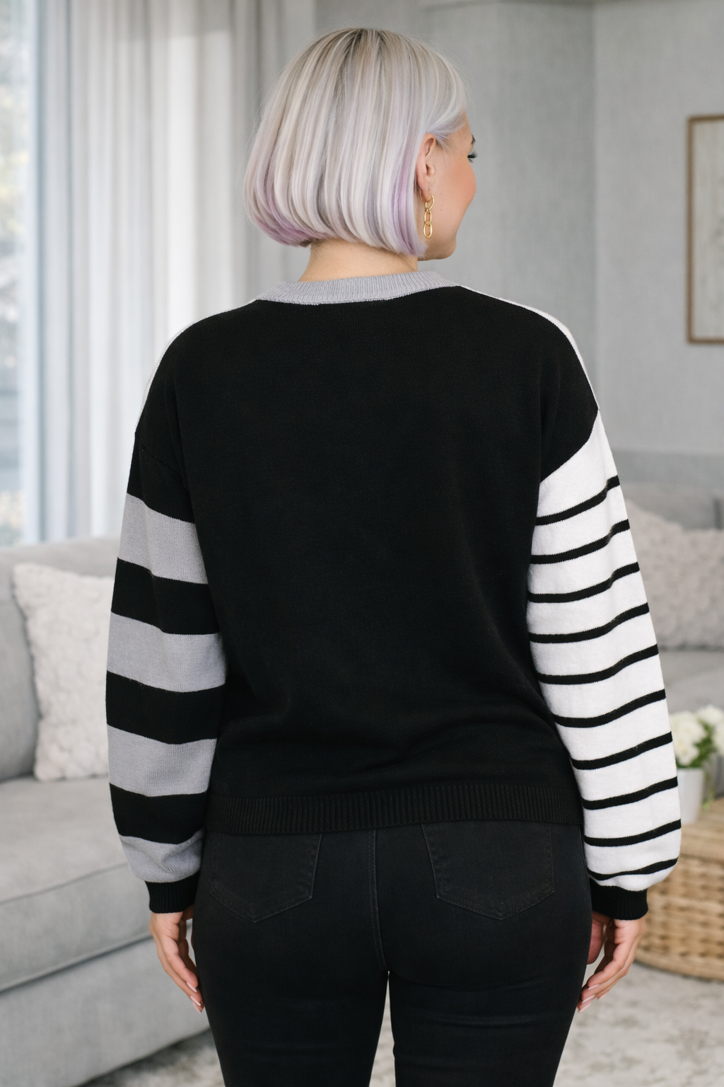 One Eleven North Striped Simplicity Color Block Relaxed Pullover Womens