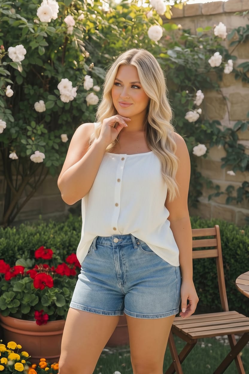 P.S Kate Sunny Days Ribbed Button Tank