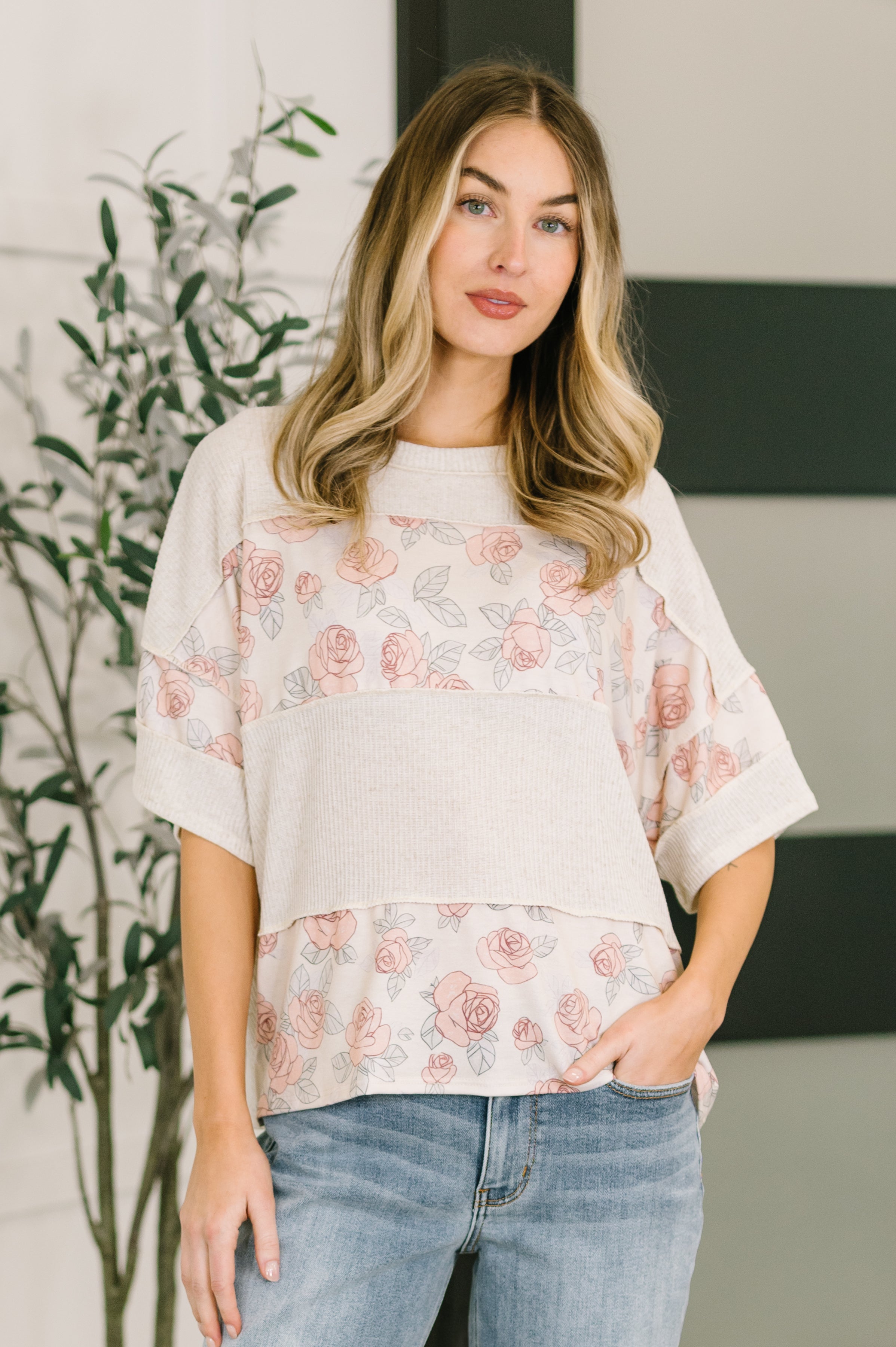 Painting the Roses Color Block Relaxed Top Womens
