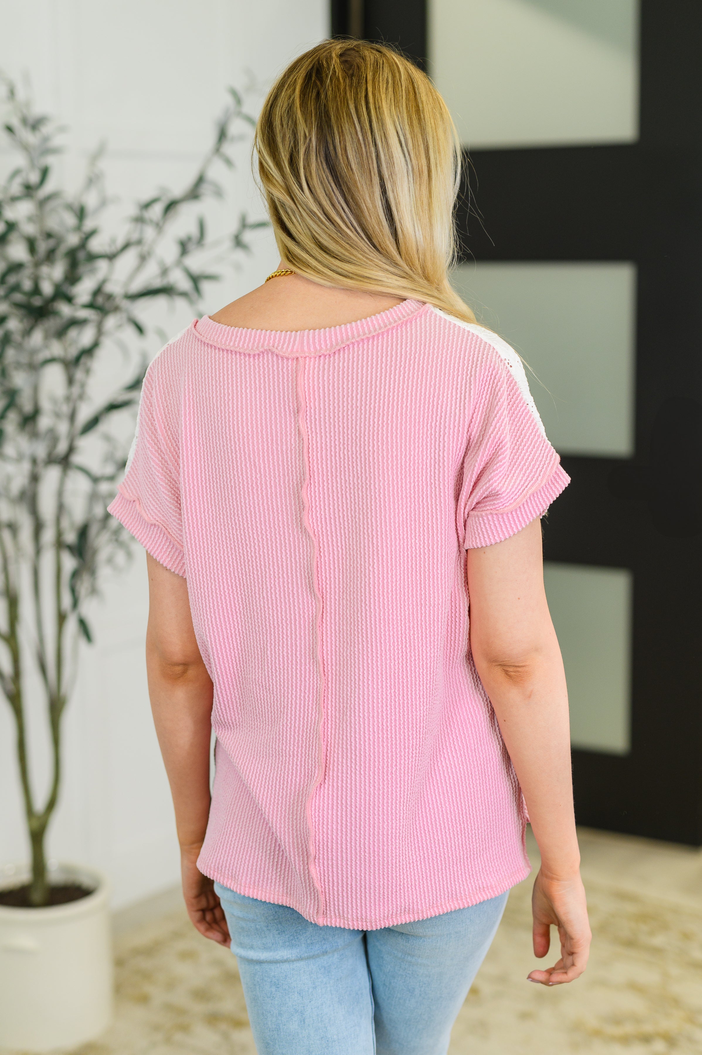 7th Ray Parlour Picnic Color Block Knit Top in Pink Womens