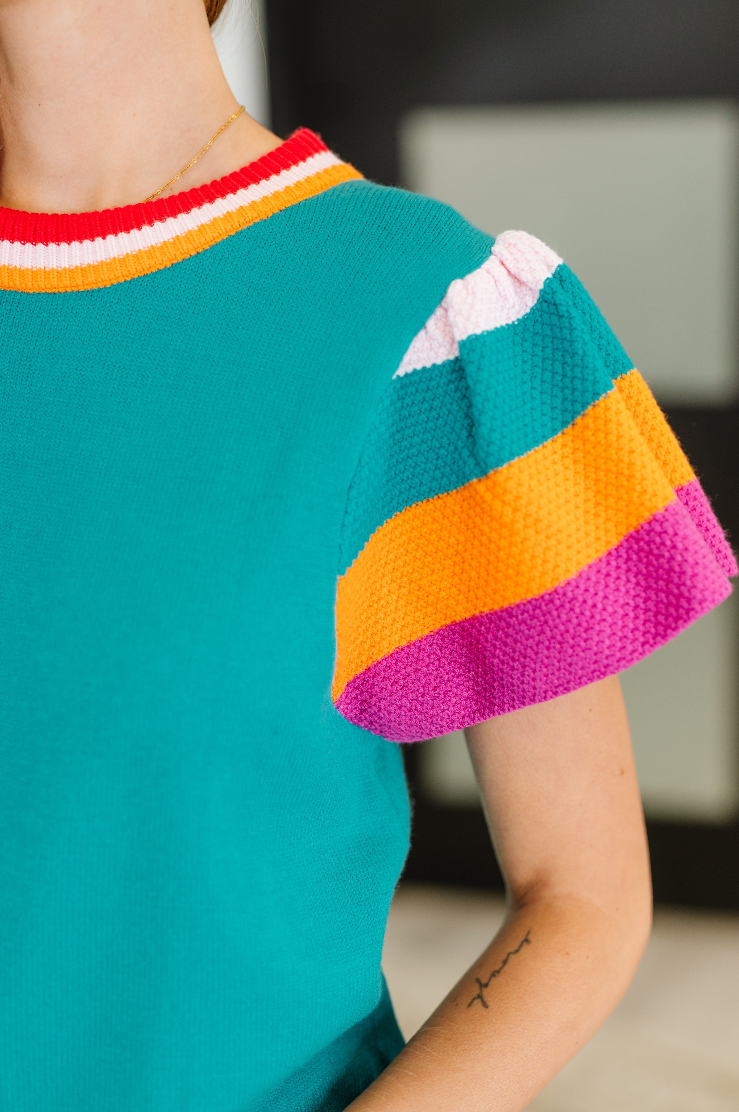 One Eleven North Perfect Playlist Color Block Sleeve Top Womens