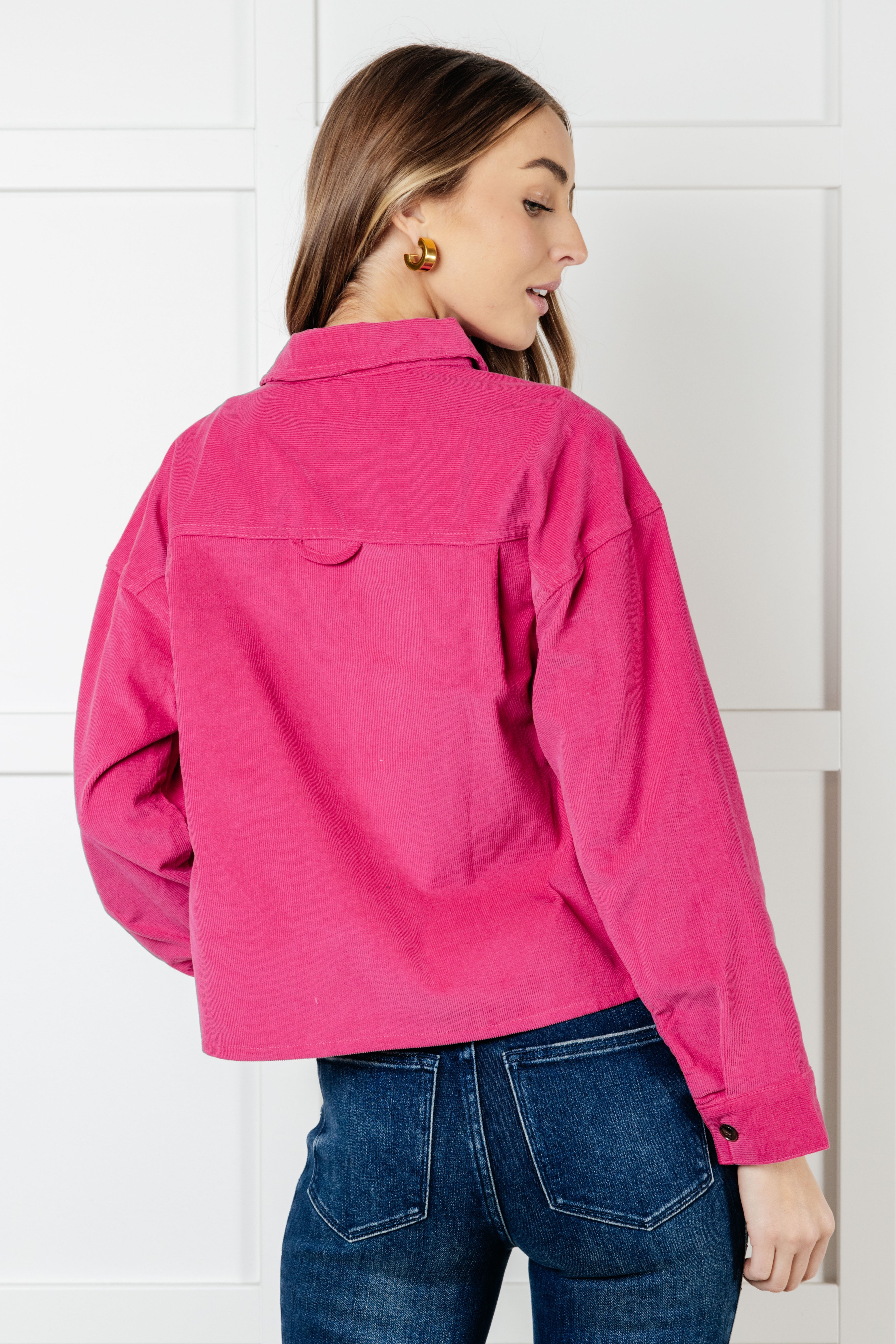 Jodifl Perfect Pop of Pink Corduroy Jacket Layers