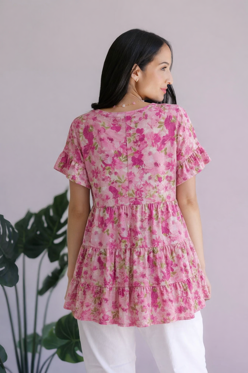 Haptics Petalfall Ruffle Pink Floral Top