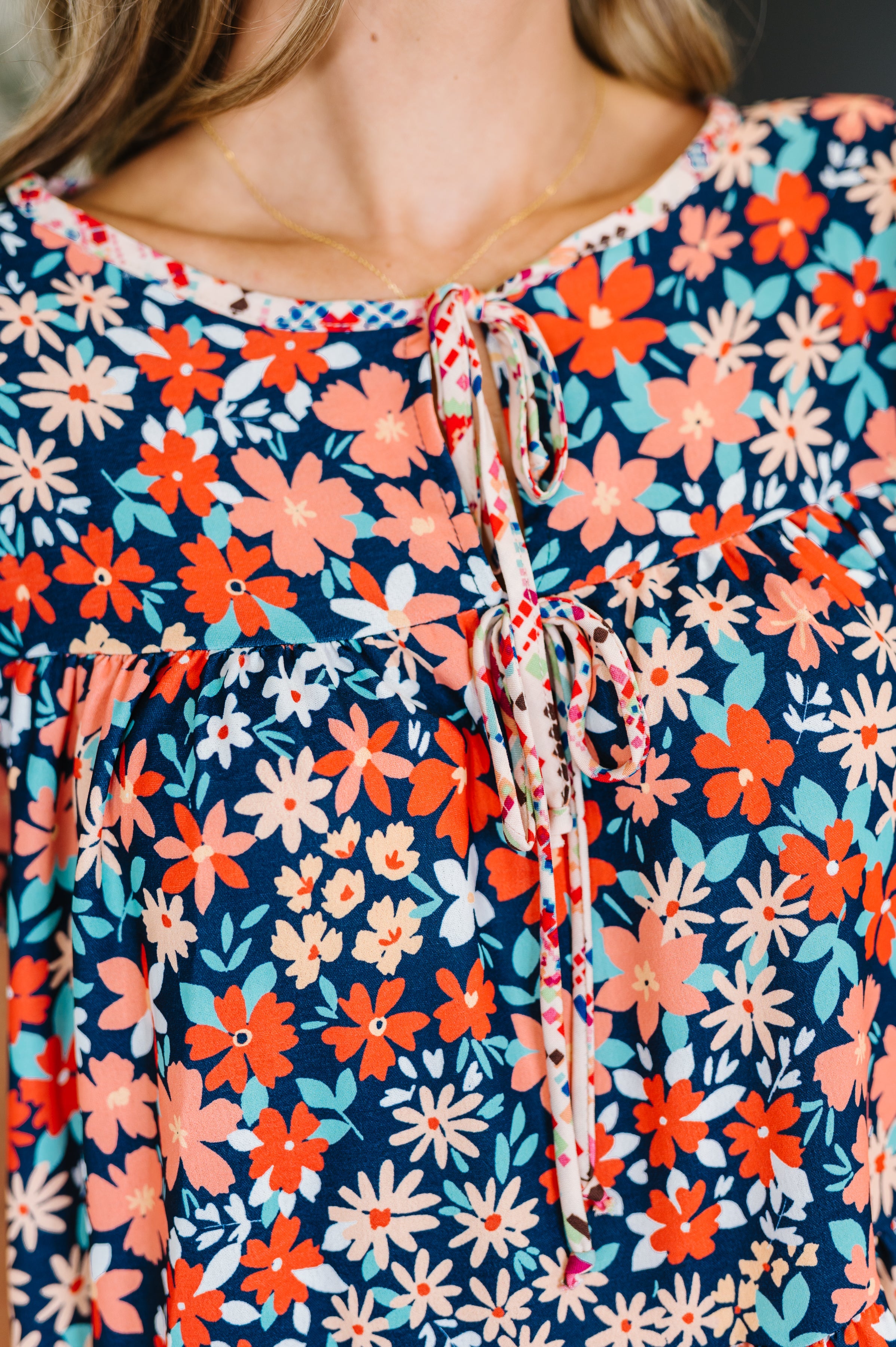 Haptics Petal Flutter Sleeve Dress in Navy/Coral Womens