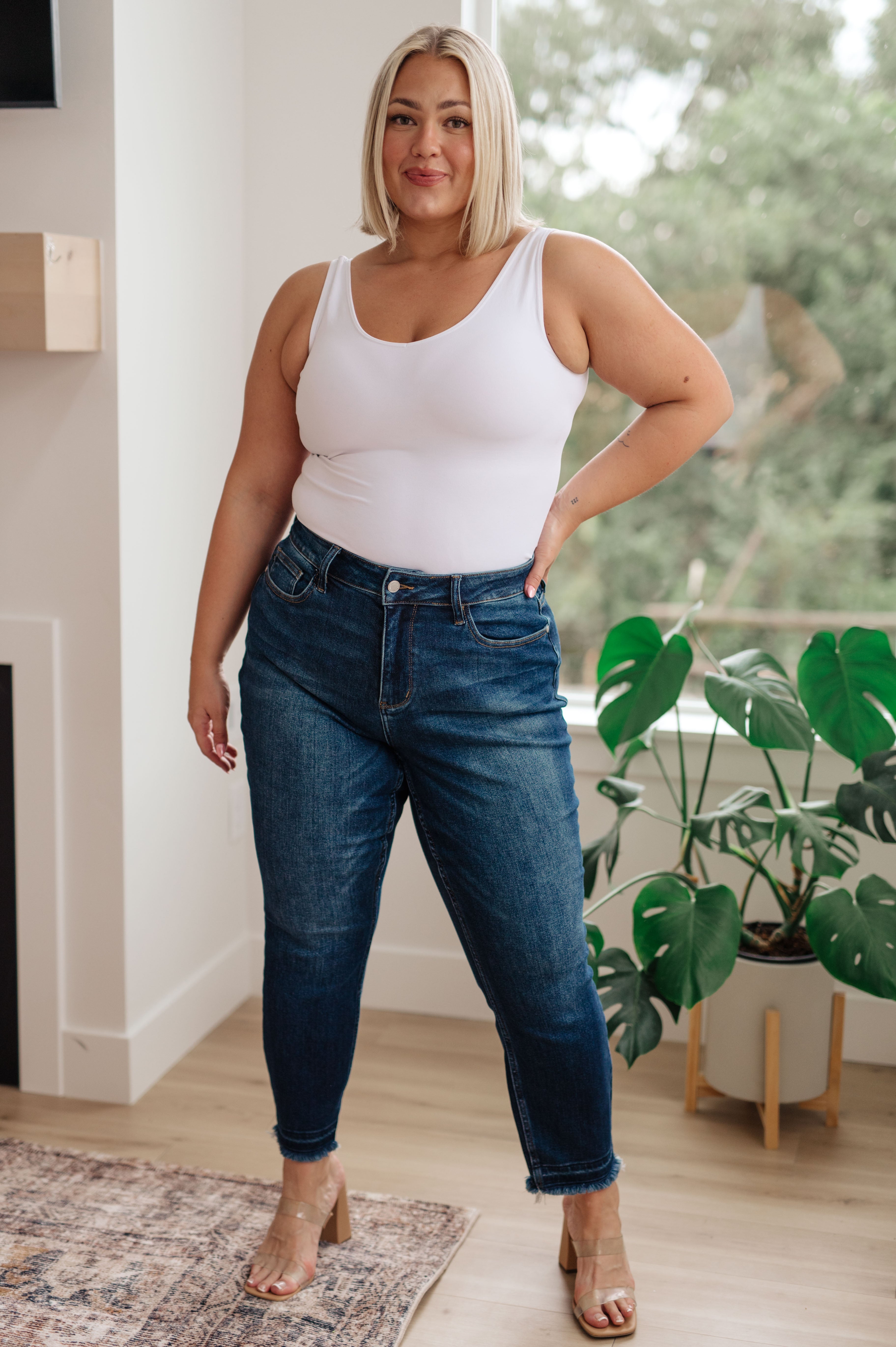 Judy Blue Phillipa High Rise Release Hem Slim Jeans Womens