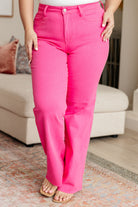 Judy Blue Barbara High Rise Hot Pink Garment Dyed 90's Straight Jeans Jeans