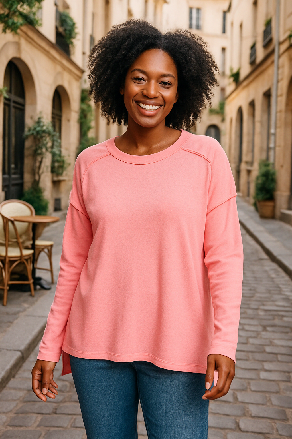 Zenana Dark Pink Melange Hacci Exposed Seam Hi-low Top