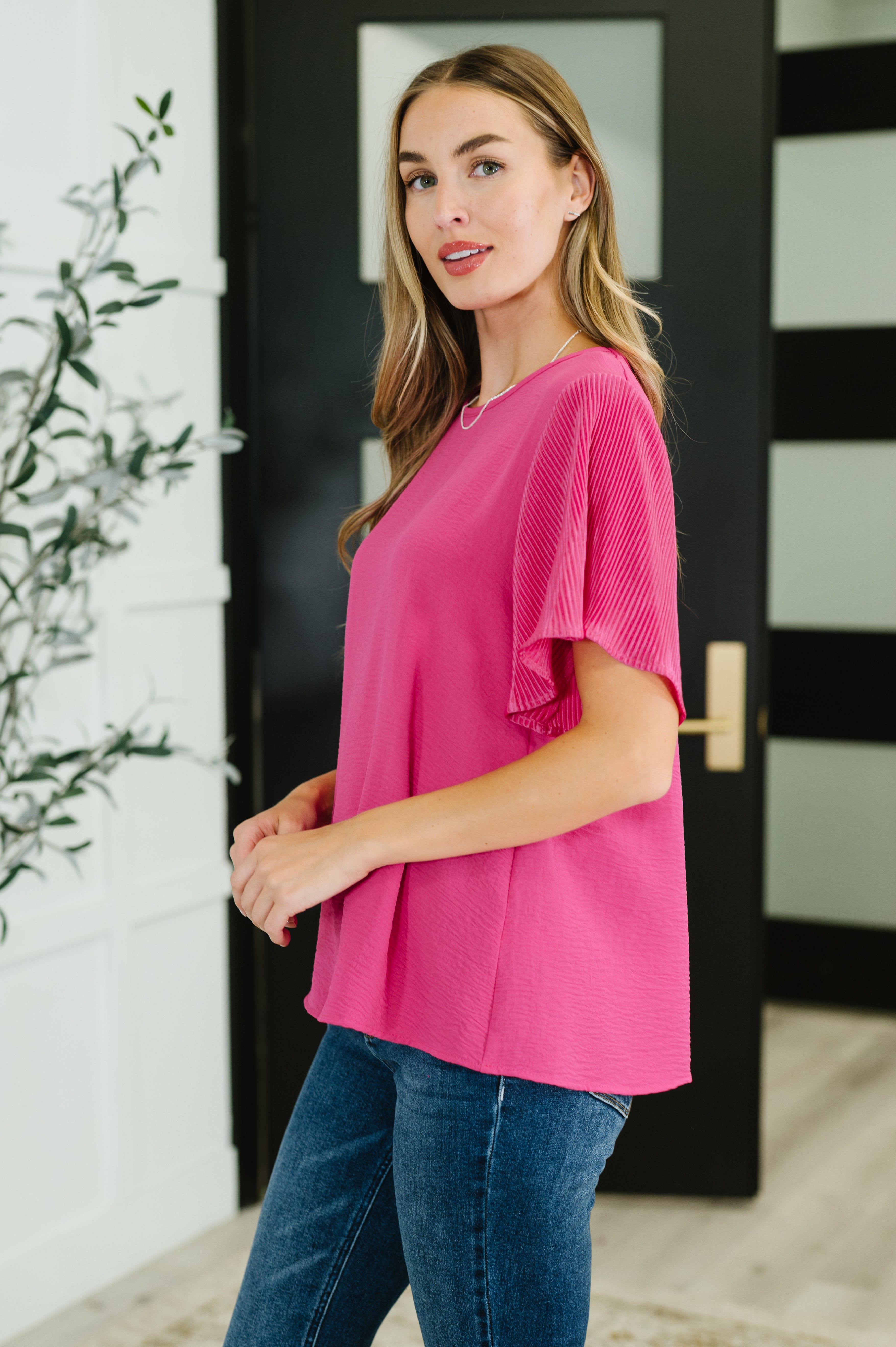 Now N Forever Pink and Perfect Ruffle Sleeve Top Tops
