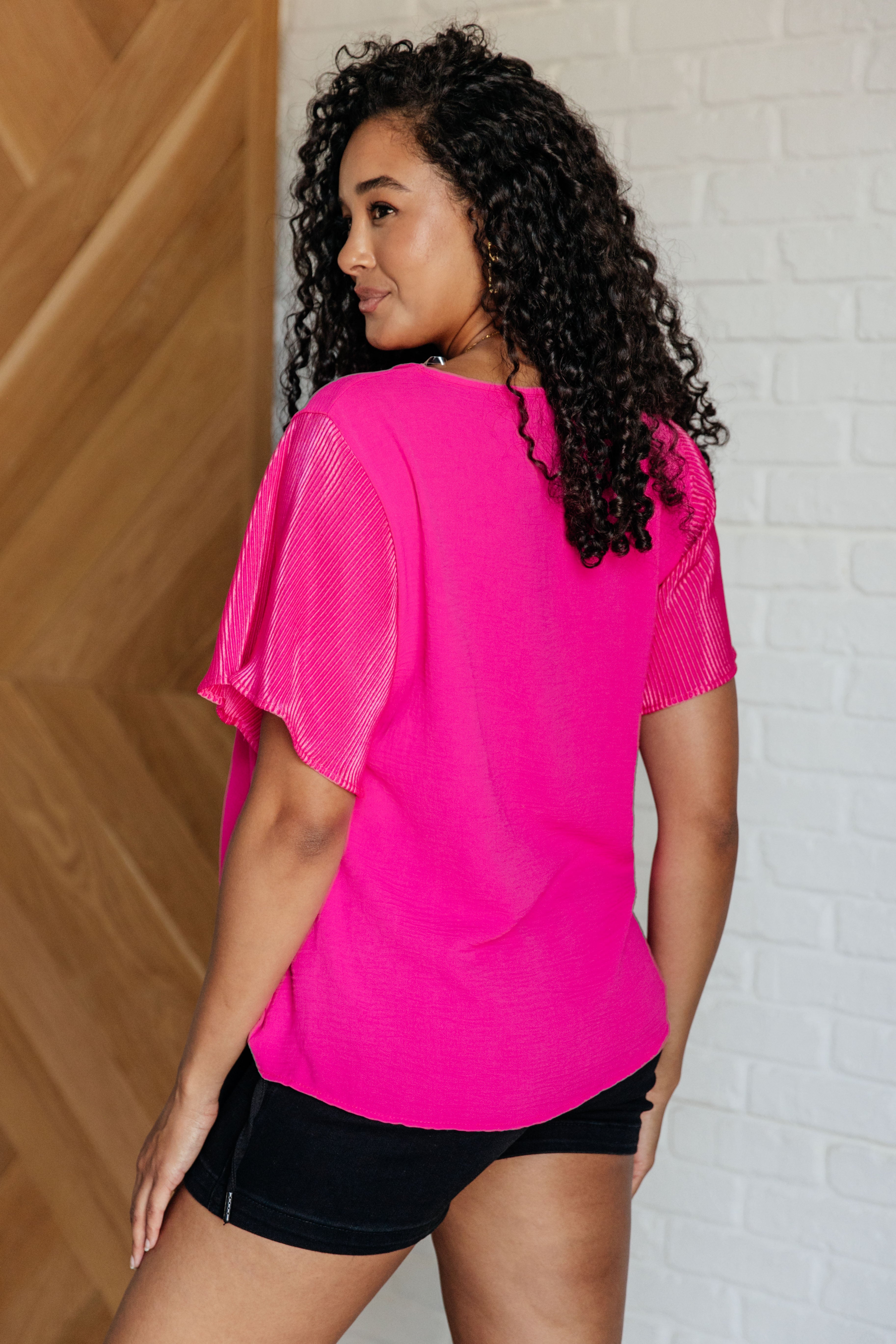 Now N Forever Pink and Perfect Ruffle Sleeve Top Tops