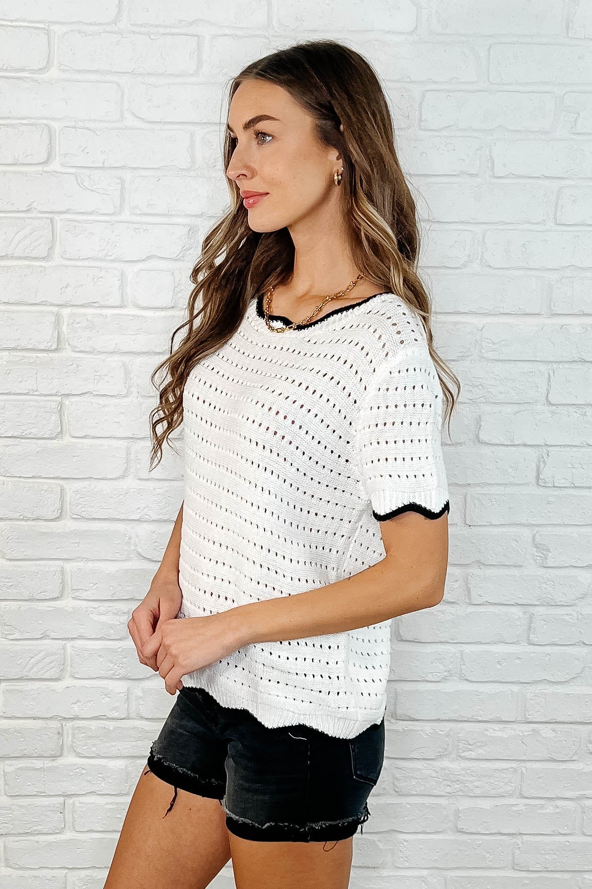 White Birch Pinkies Up Knit Top in White Womens
