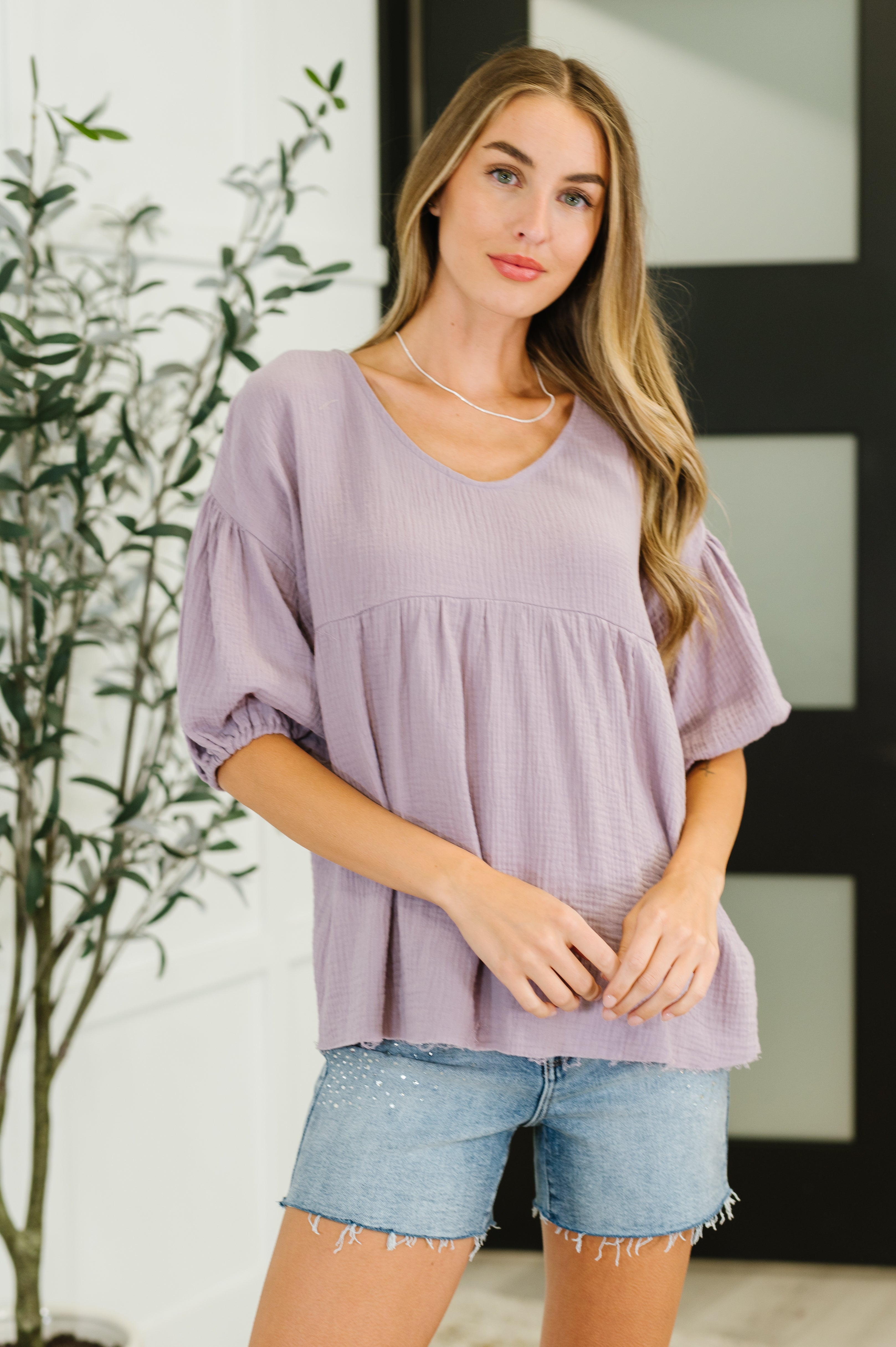 One Eleven North Pleasantly Perfect Bubble Sleeve Peasant Blouse Blouses
