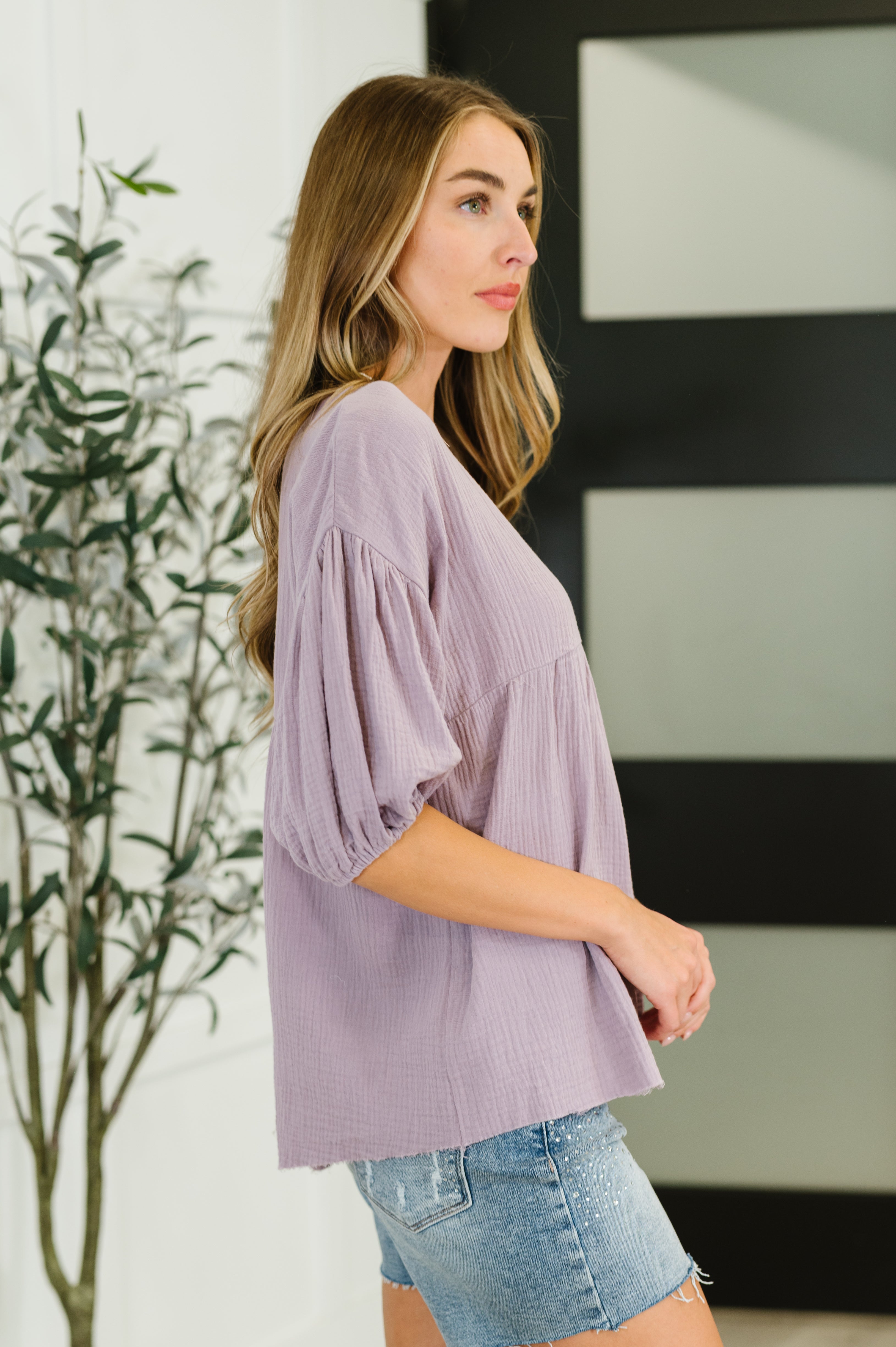 One Eleven North Pleasantly Perfect Bubble Sleeve Peasant Blouse Blouses