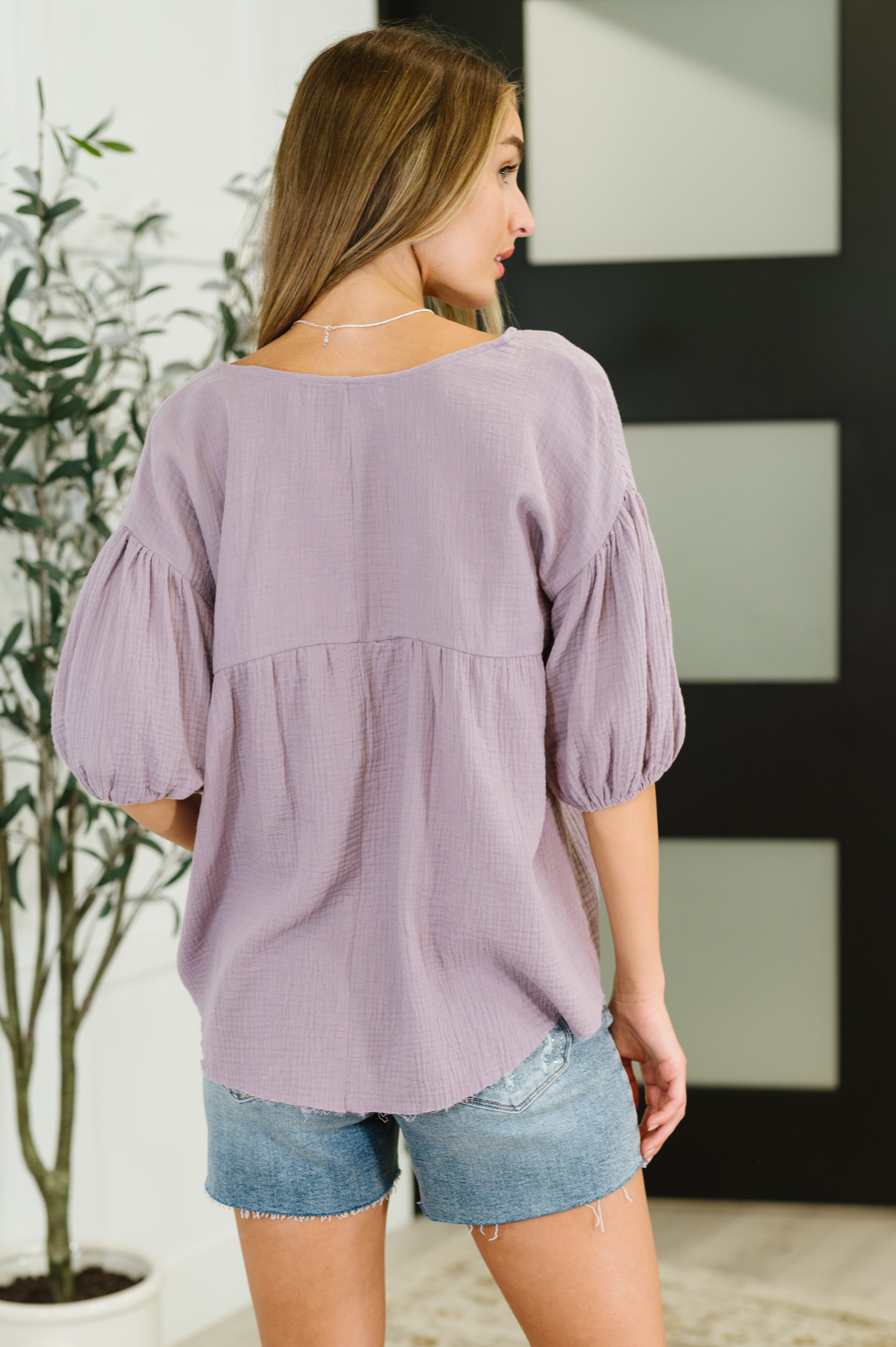 One Eleven North Pleasantly Perfect Bubble Sleeve Peasant Blouse Blouses