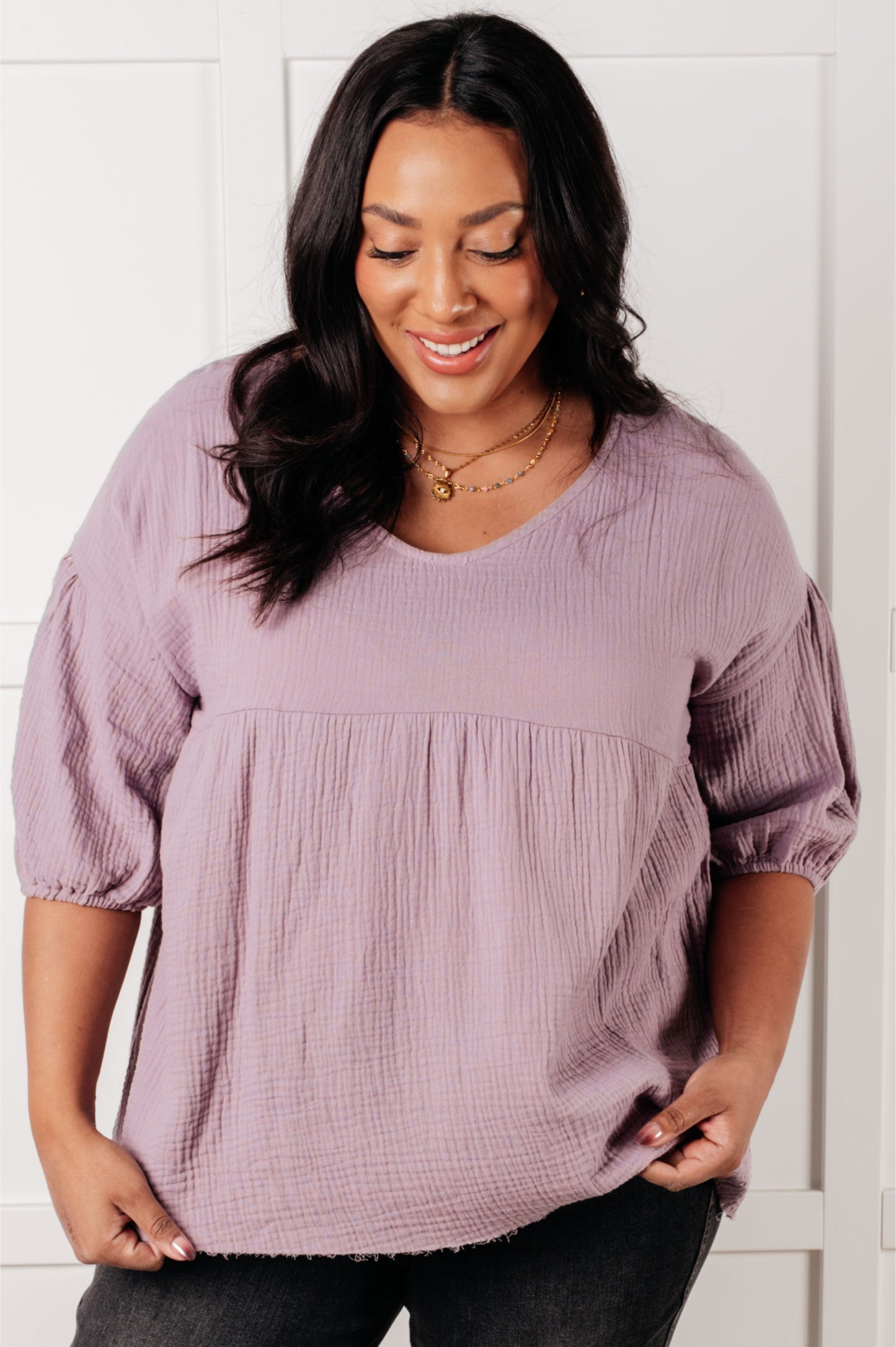 One Eleven North Pleasantly Perfect Bubble Sleeve Peasant Blouse Blouses