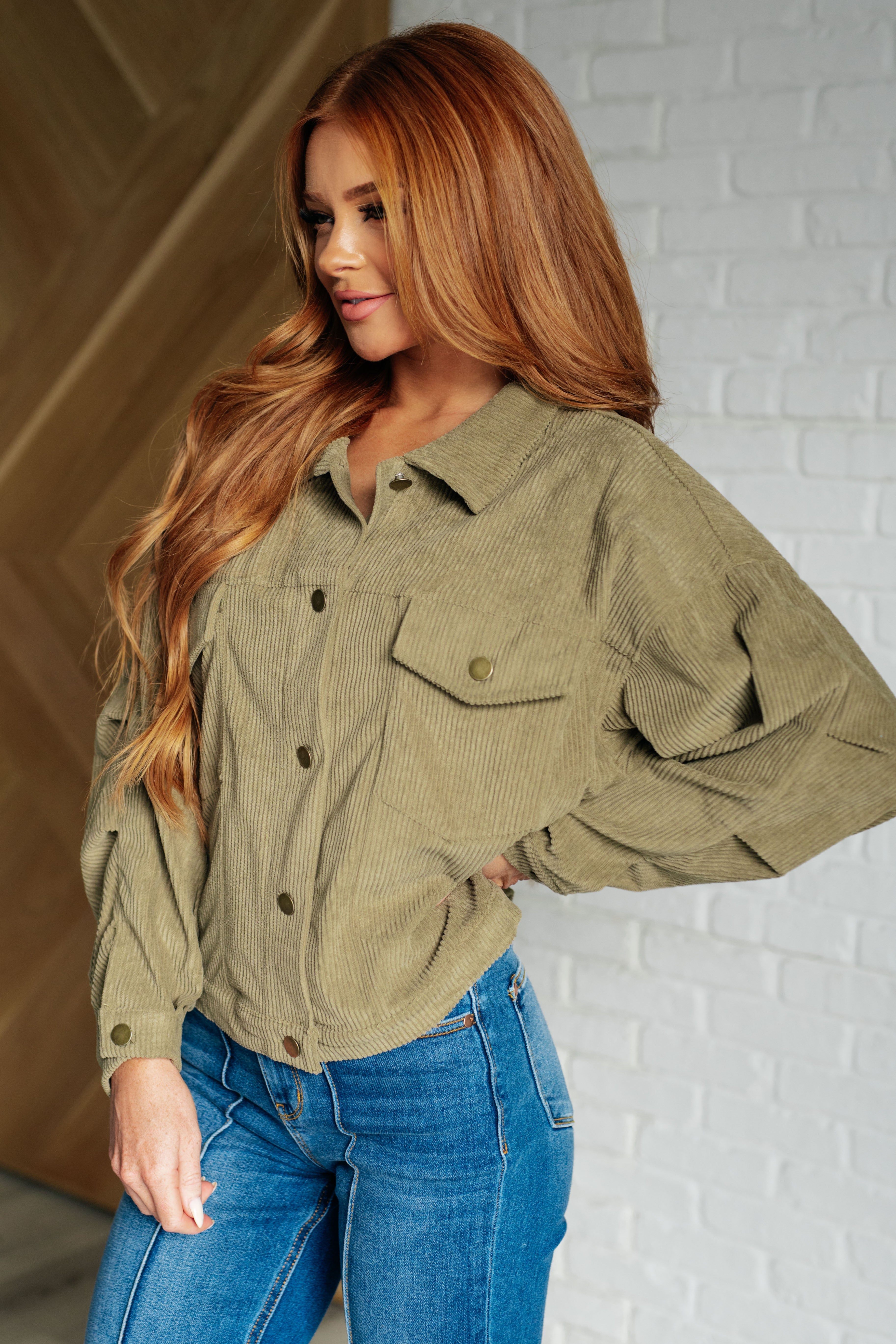 Andree by Unit Primrose Corduroy Jacket in Olive Layers
