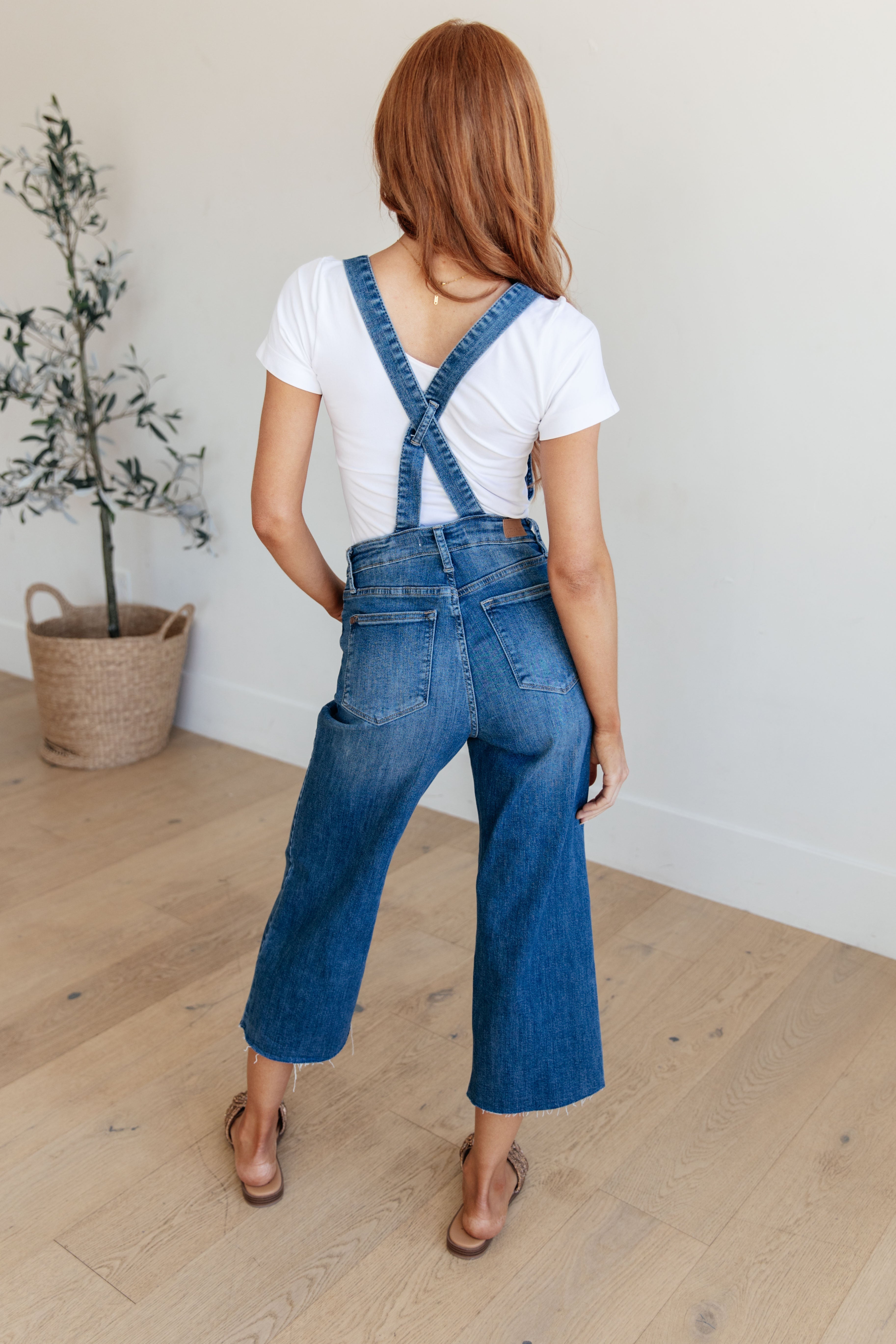 Judy Blue Priscilla High Rise Crop Wide Leg Denim Overalls Jeans