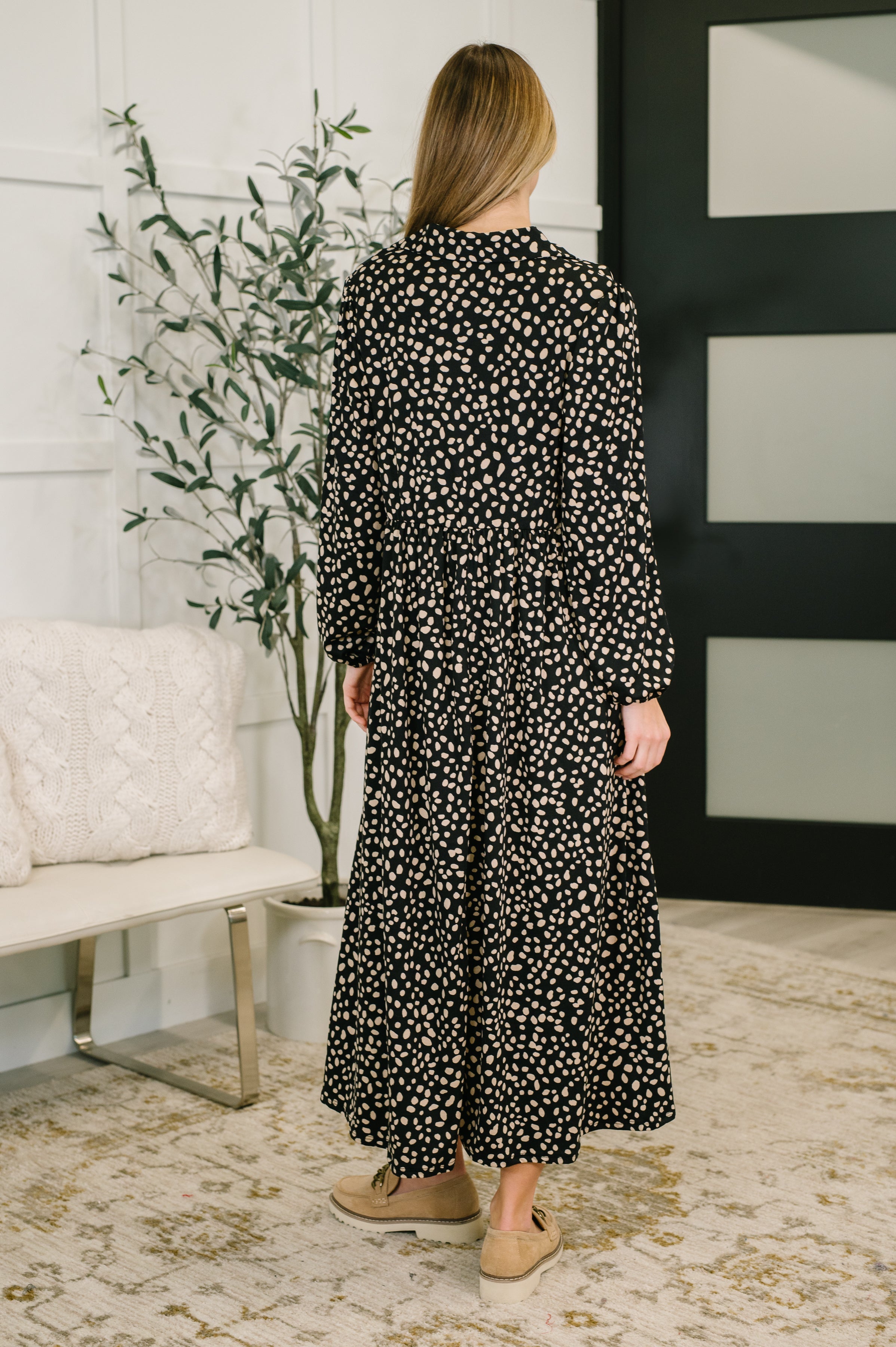 Haptics Promotional Proposal Jersey Knit Collared Dress in Black and Khaki Womens