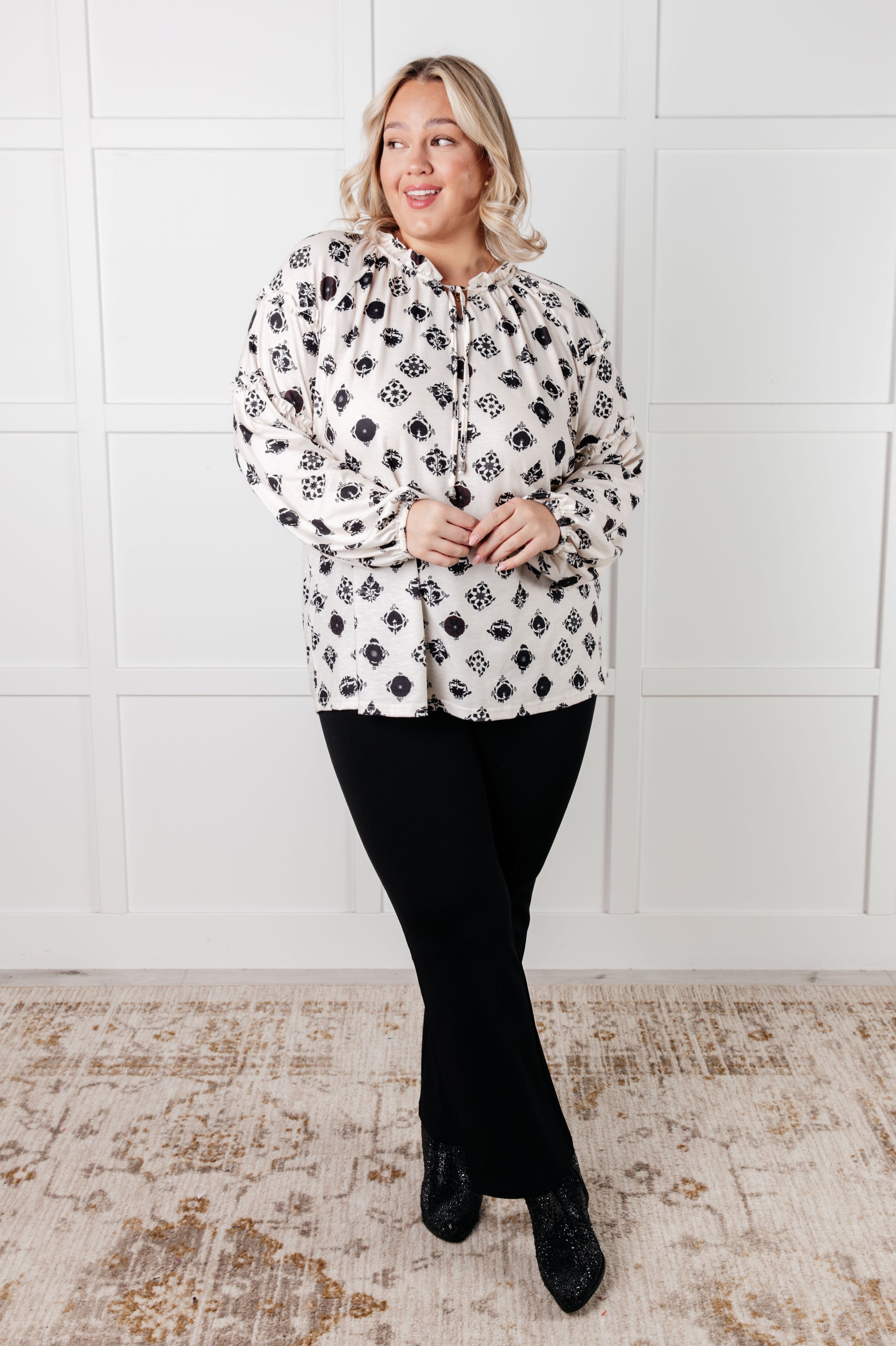 One Eleven North Quick Follow Up Floral Tile Blouse Blouses